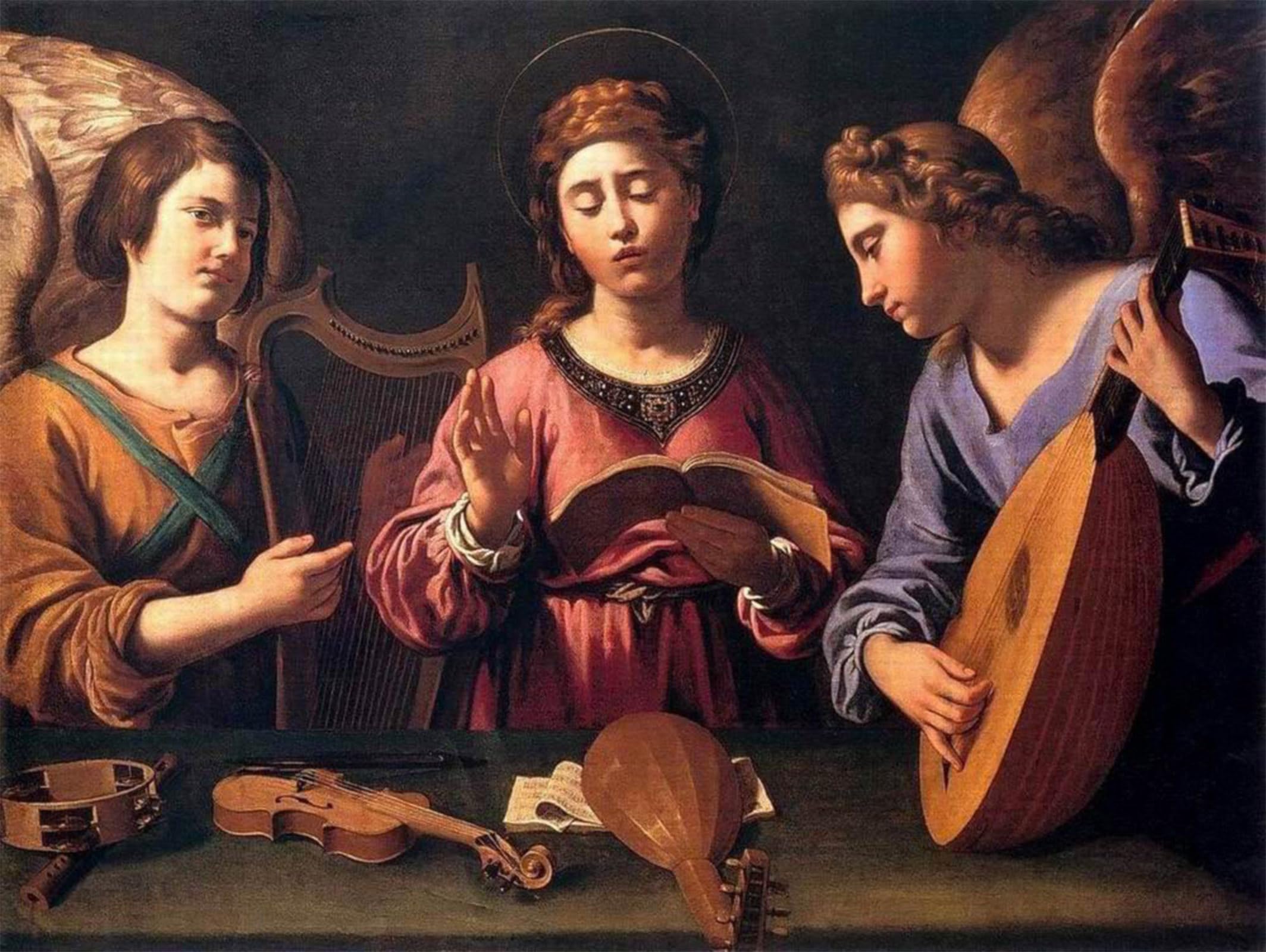 ARTXLXXBN Famous Painting Canvas Artwork Graffiti Print St Cecilia with Two Angels by Antiveduto Gramatica Portrait Canvas Image for Home Decor 60x90cm