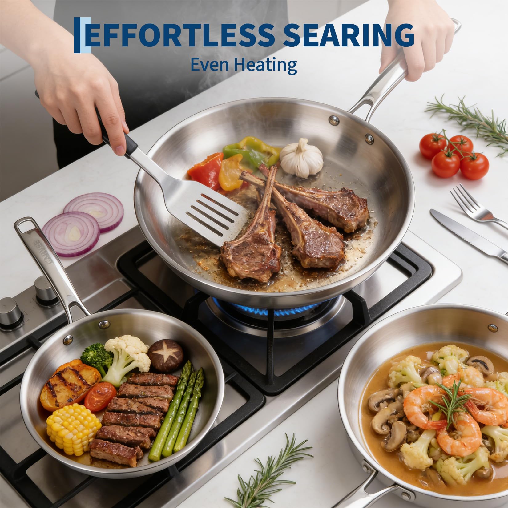 Garvee Tri-Ply Edelstahl Topfset 10-teilig, Induktions Kochgeschirr Set | mit Gleichmäßiger Wärmeverteilung, Kochtopfset PFOA-Frei und Ofenfest, für Alle Herdarten