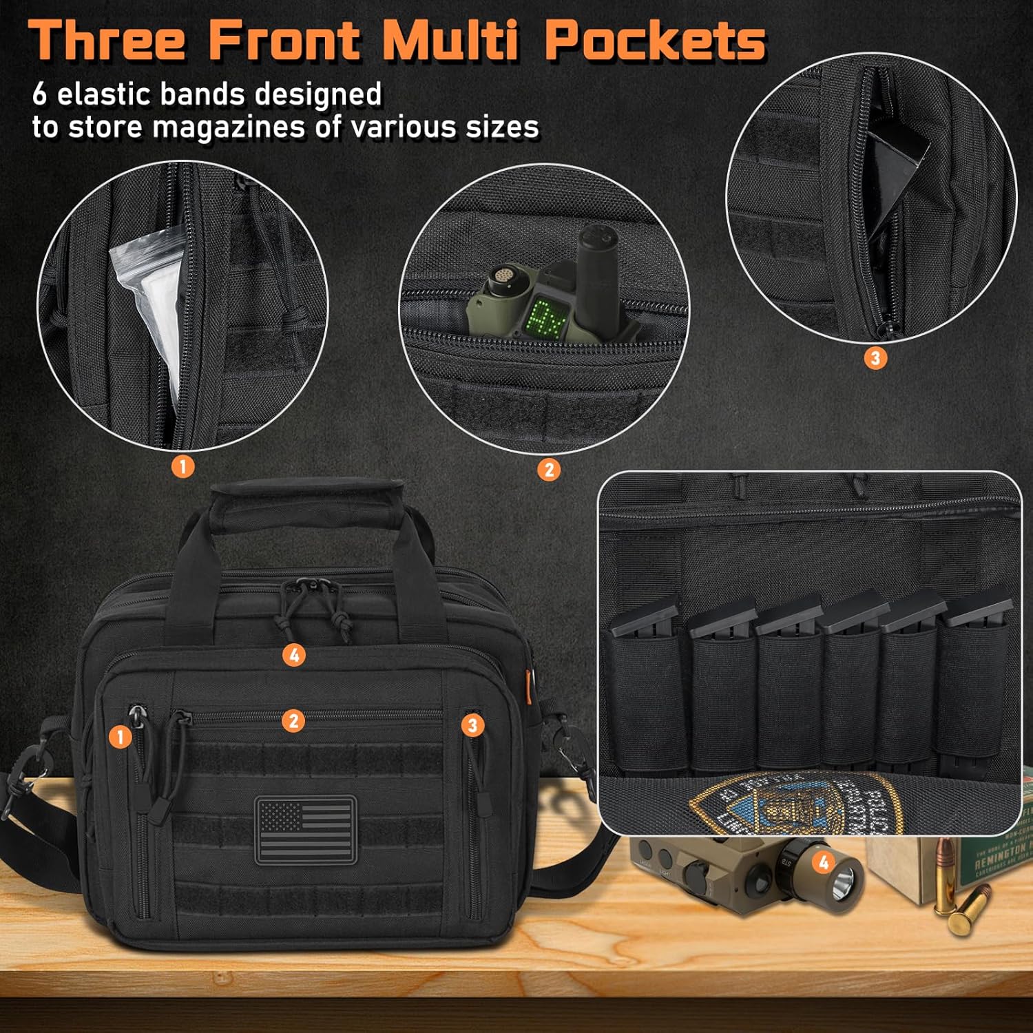 Pistol Case, Gun Range Bags For 2 Pistols 6 Magazines Carrying Shooting Bag with Lockable Zipper for Shooting Range Outdoor Hunting - Image 3