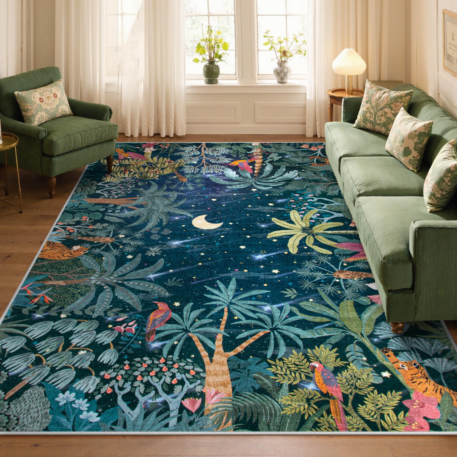 Amazon.com: Lahome Jovence Midnight Jungle Green Rug, Washable