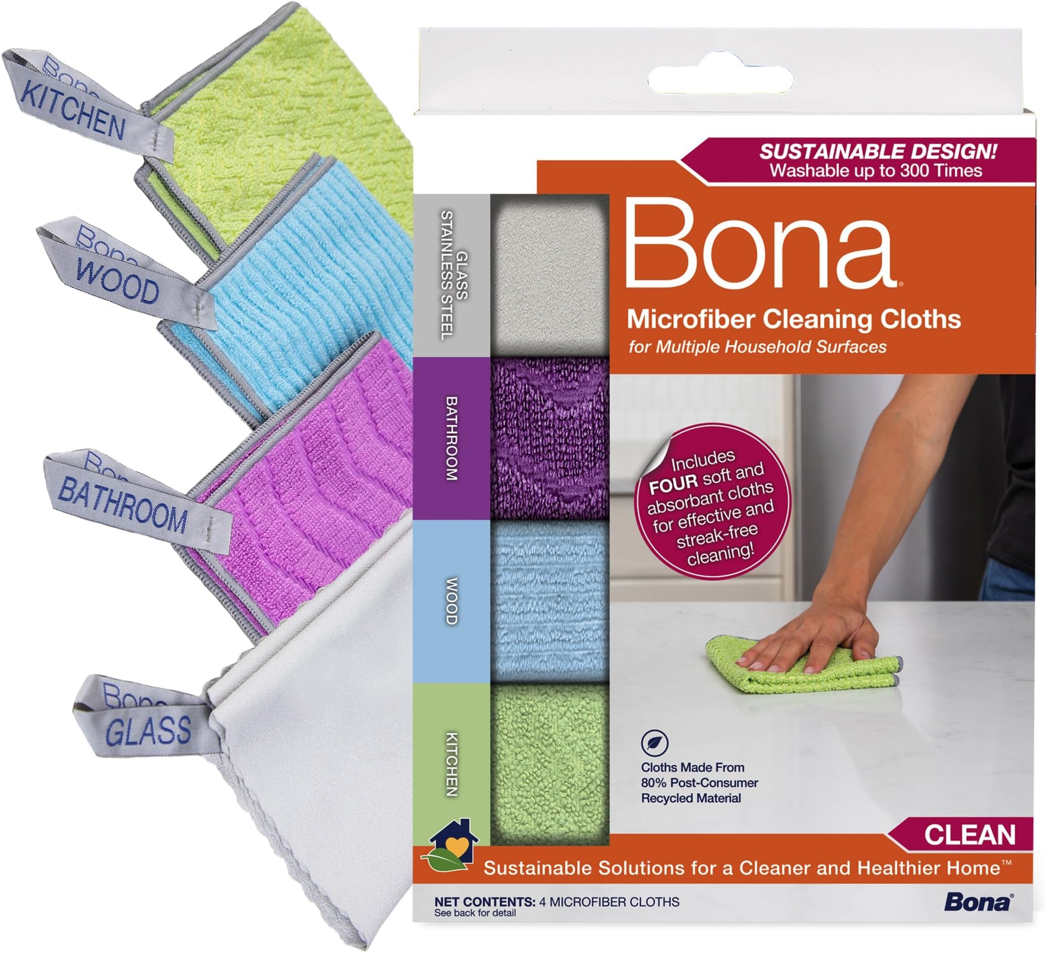 Bona® Microfiber Cleaning Cloths Multipack, 4 Count (Pack of 12)