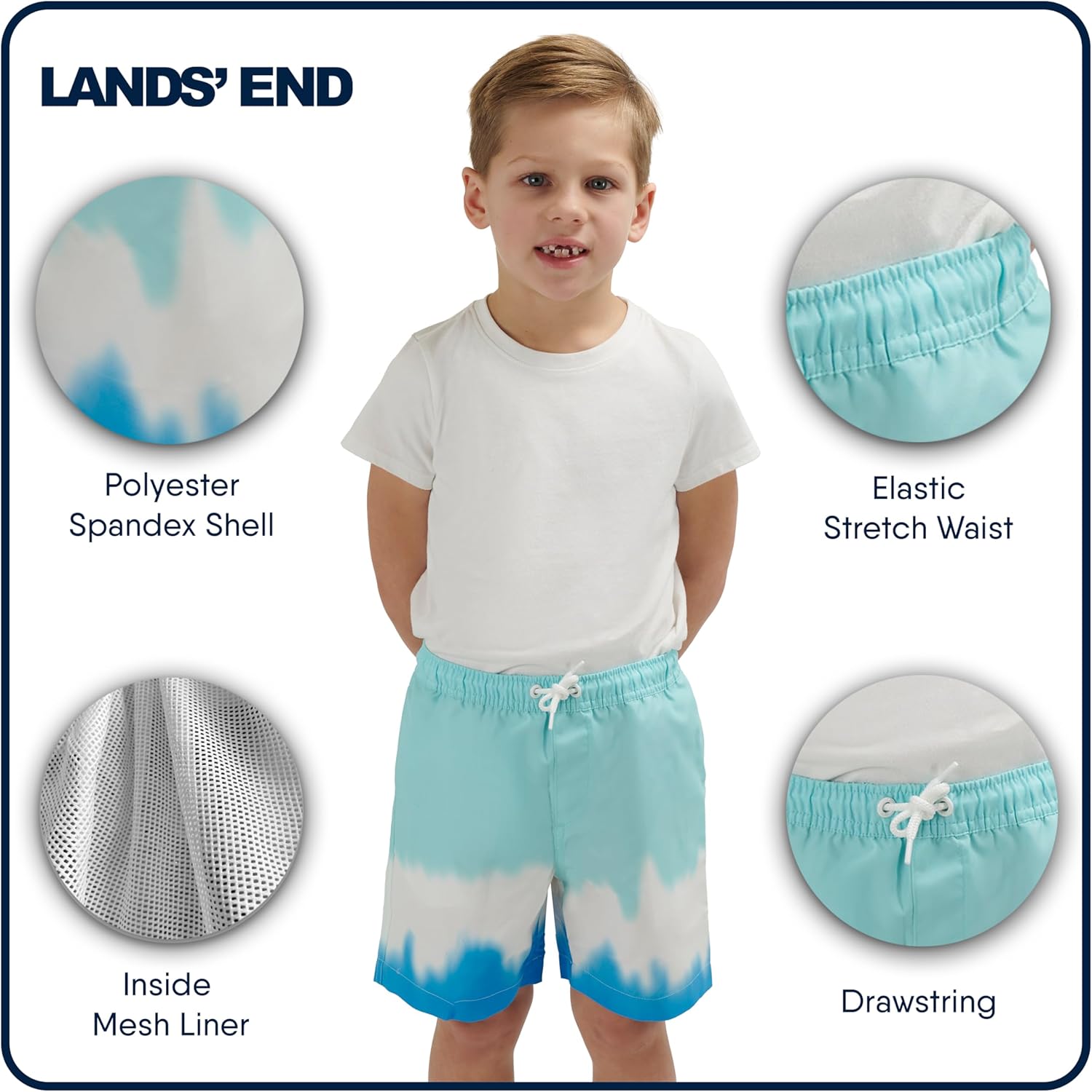 Lands' End Little Boys' Swimwear UPF 50 Mesh Liner Swim Trunks (XXS-S) - Image 3