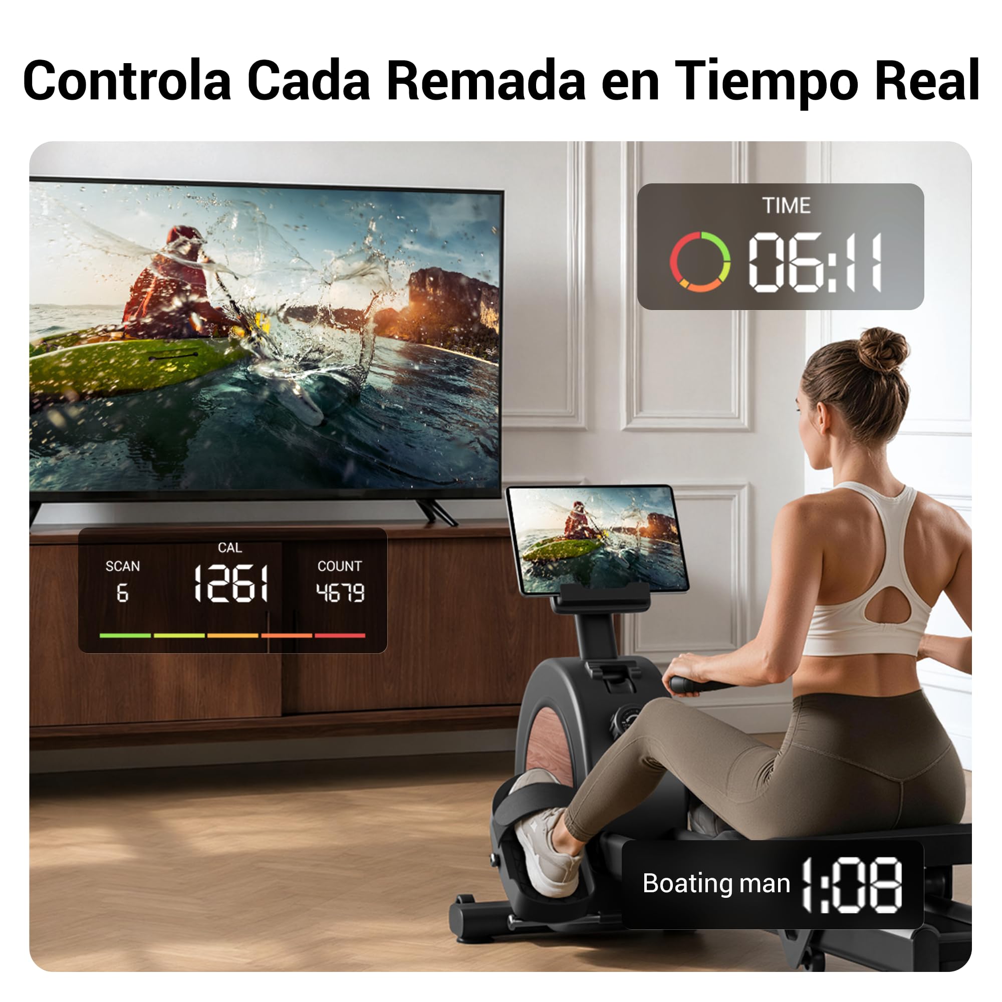 UMAY Máquina de Remo para Casa, 16 Niveles de Resistencia,con App
