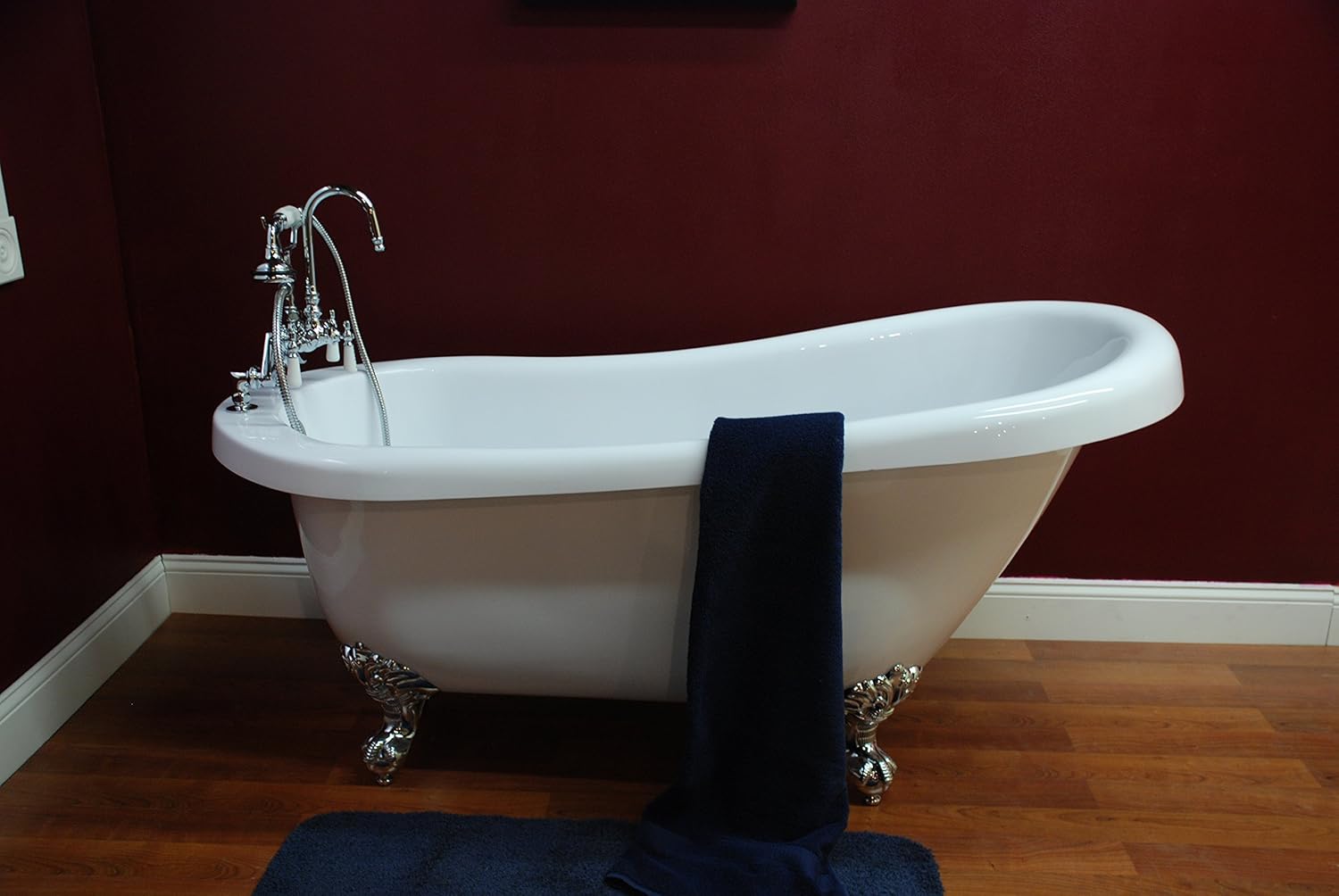 61" Claw Foot Acrylic Slipper Bathtub with 7" Faucet Hole Drillings & Chrome Feet- "Maries"