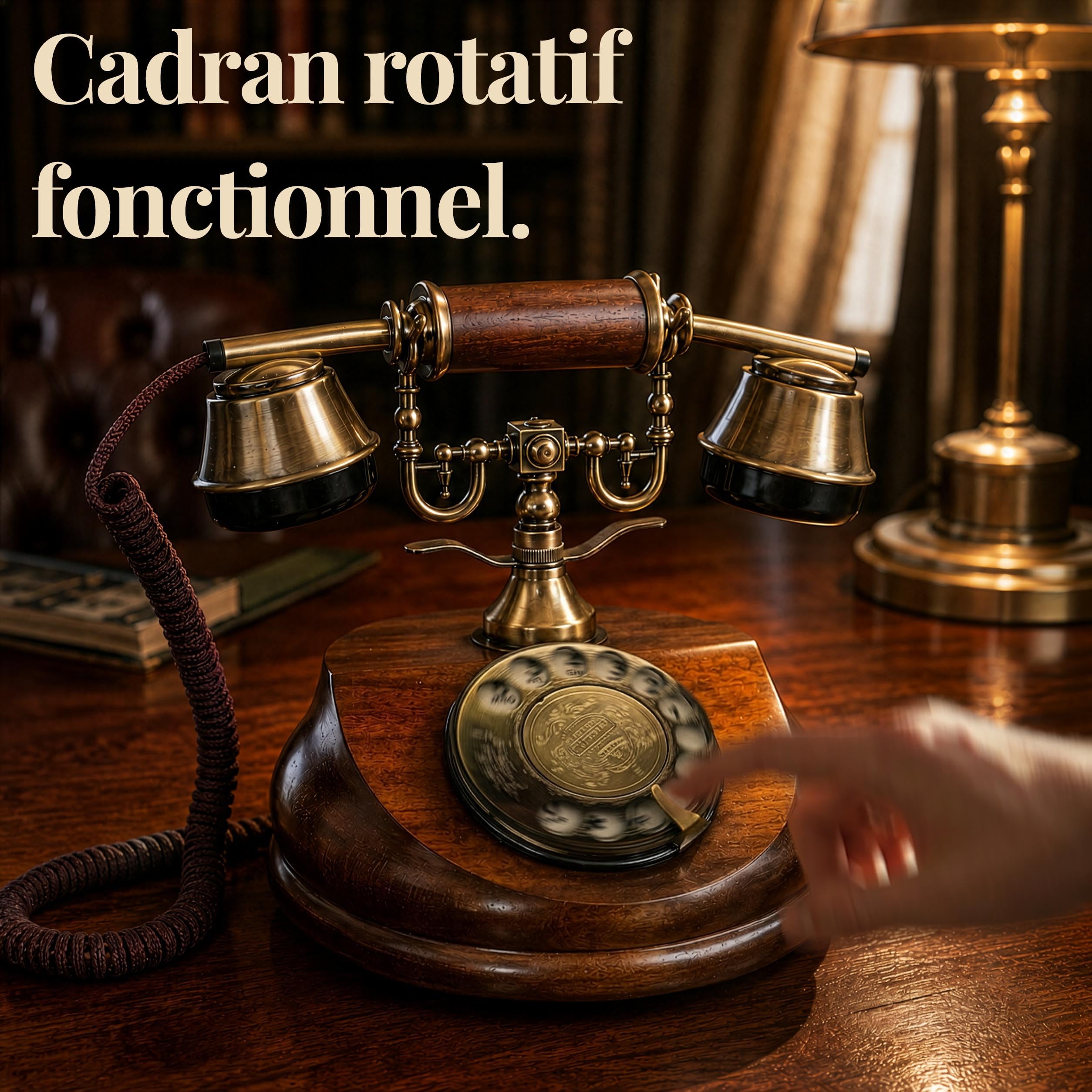 Opis Technology 1921 Cable Modèle A — Téléphone Fixe Vintage en Bois, Téléphone Rétro Filaire avec Cadran Rotatif et Cloche en Métal (sans Bluetooth)