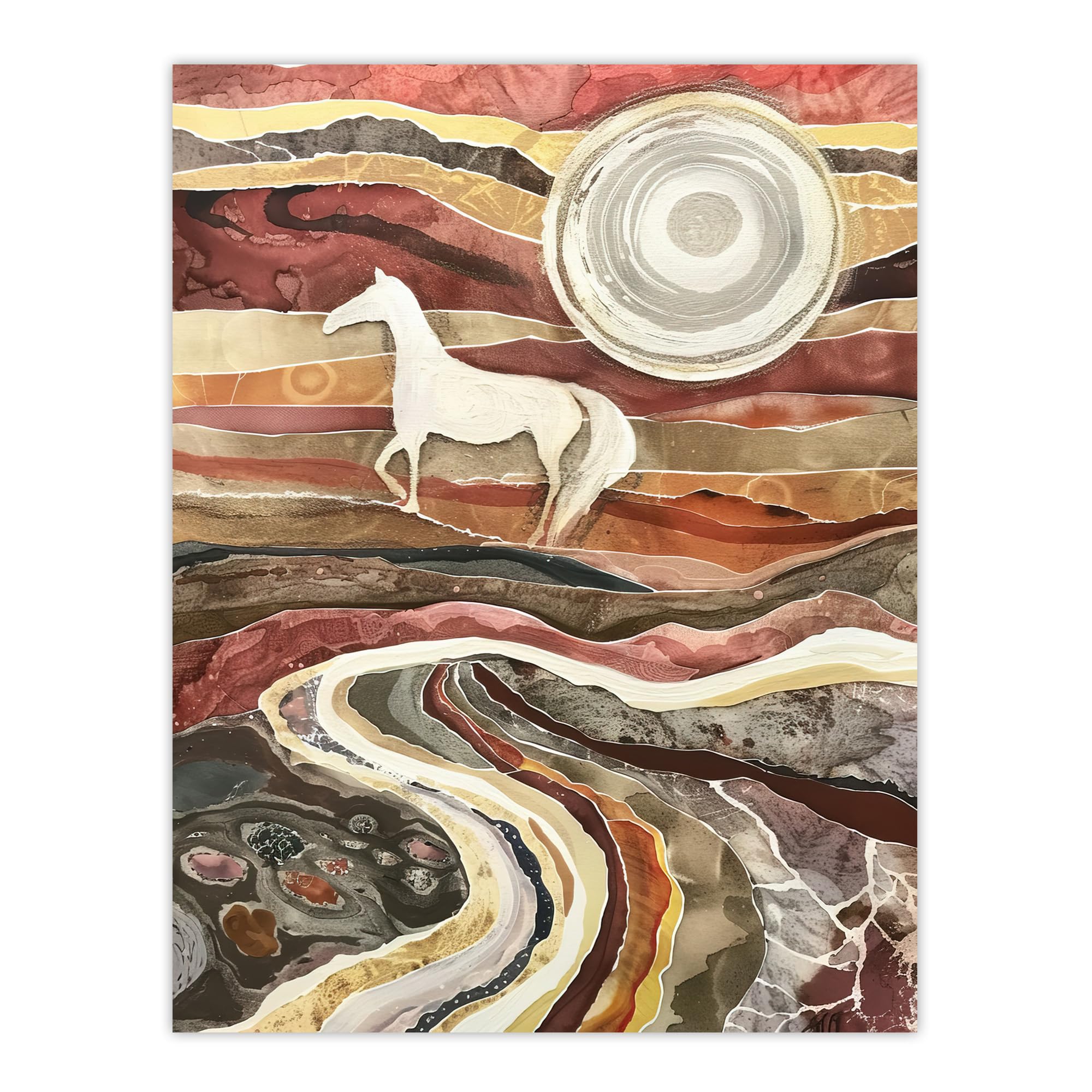 Artery8 Wild Horse Abstract Camargue Sun Watercolour Living Room Large Wall Art Poster Print Thick Paper 18X24 Inch