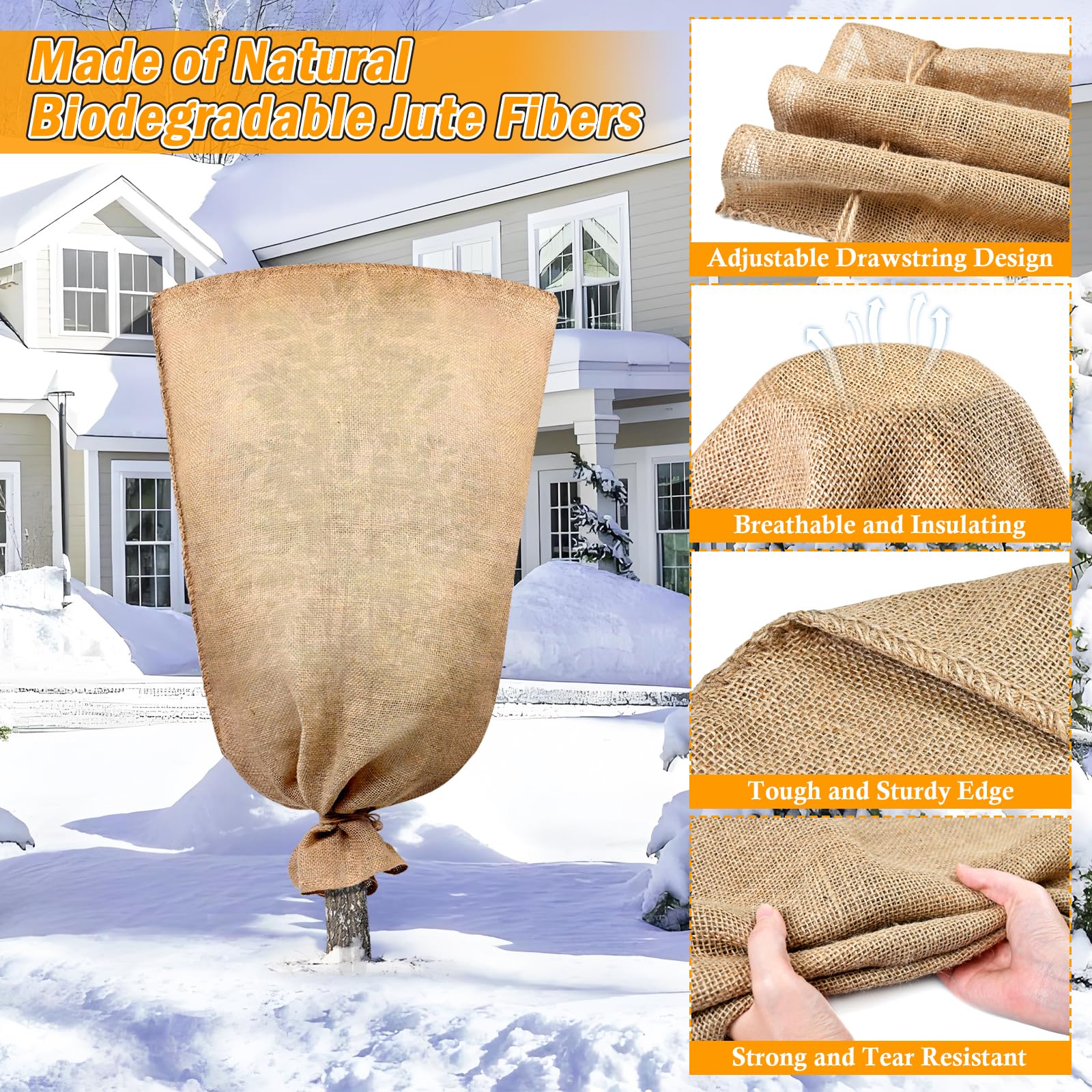 Legigo Sackleinen-Pflanzenabdeckungen, Frostschutzbeutel, Winterpflanzen-Frostabdeckungen mit Kordelzug, wiederverwendbare Baumabdeckungen, Jute, Frosttücher, Schutz für Outdoor-Pflanzen, Sträucher