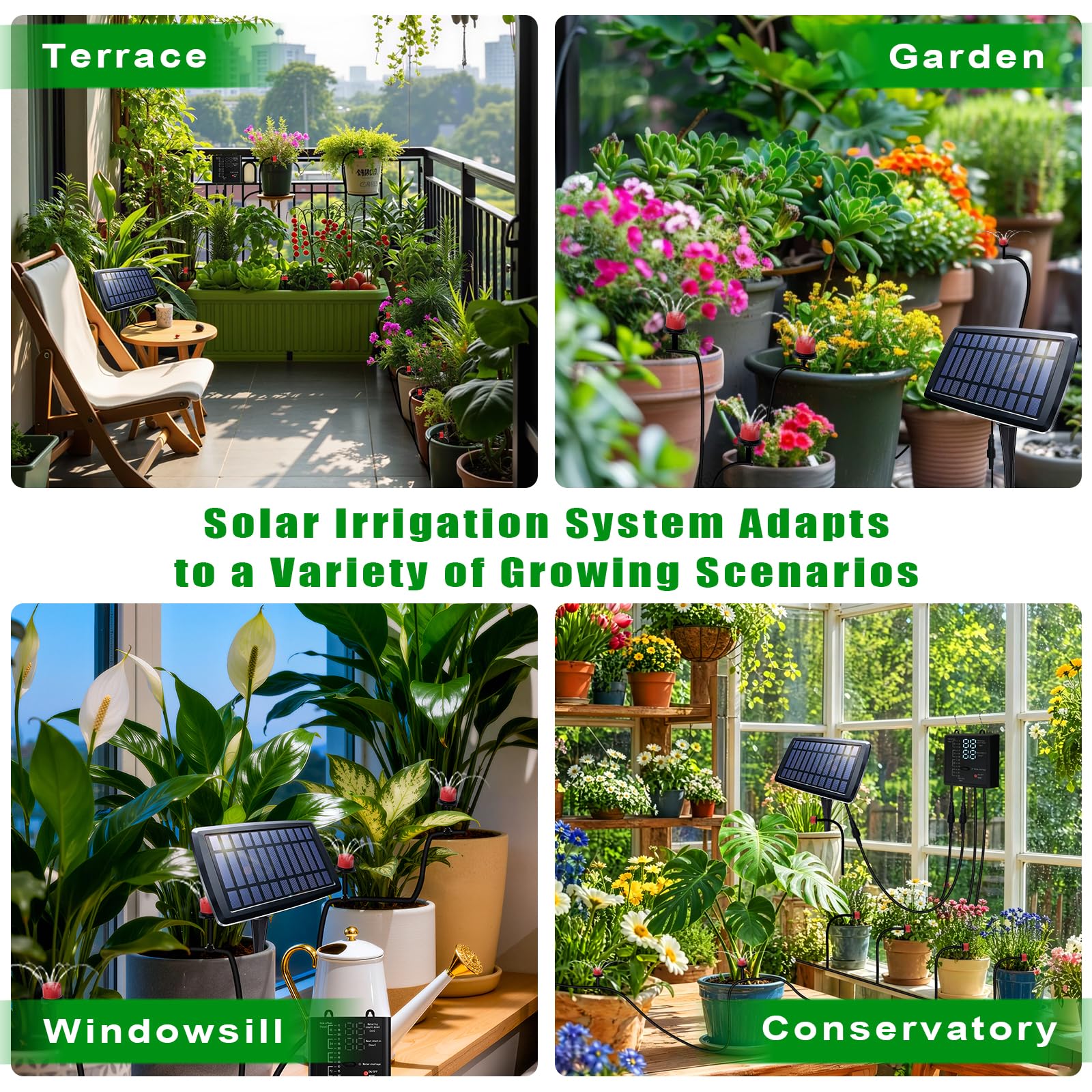 Sistema di irrigazione a goccia automatico solare, 12 impostazioni del timer, sistema di irrigazione da giardino, dispositivi di irrigazione automatica per piante, aiuole rialzate, serre, viaggi