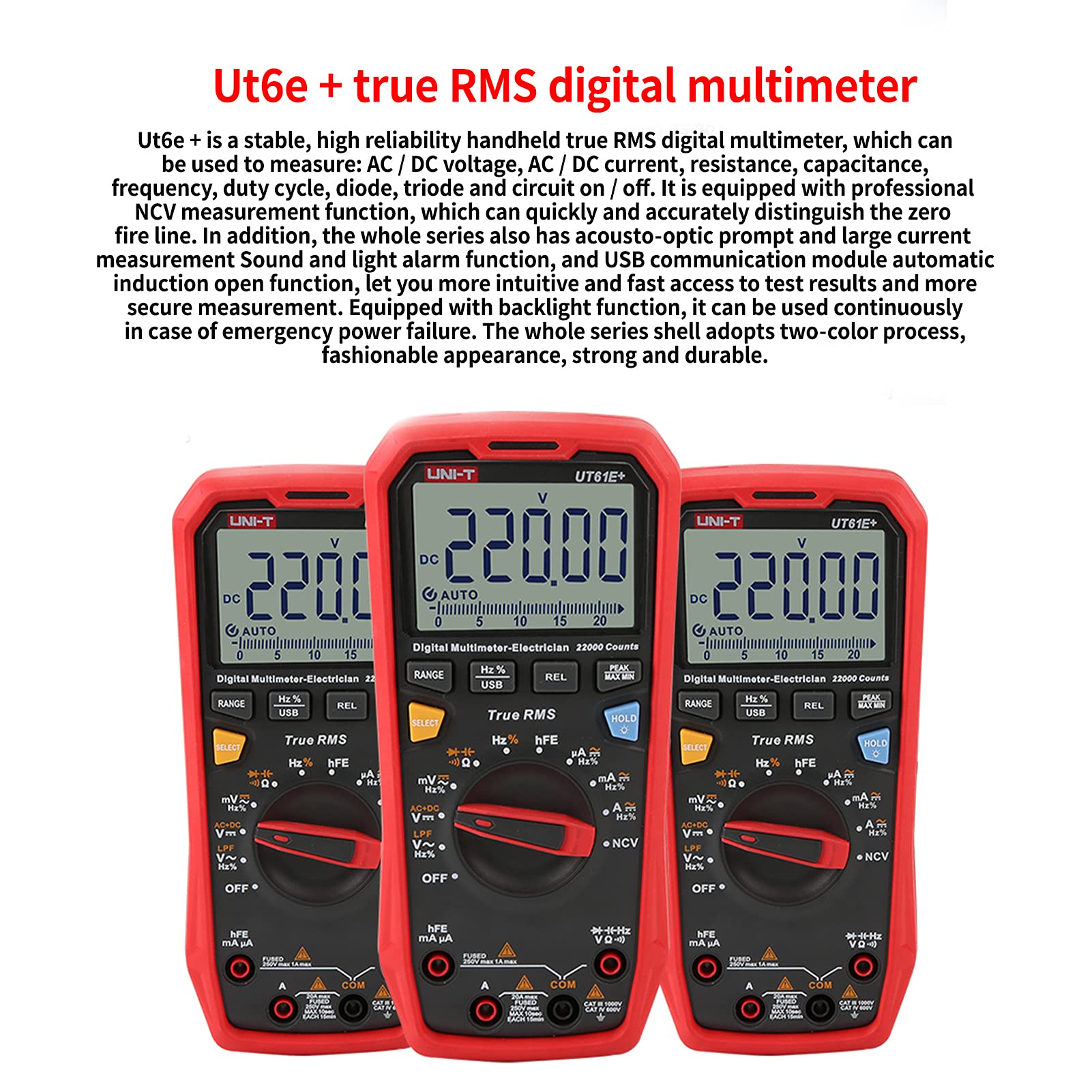 BuyWeek Cyfrowy multimetr, miernik napięcia UT61E+ AC DC, miernik prądu, transmisja USB, wyświetlacz LCD, napięcie AC DC, prąd, rezystancja, pojemność, tester częstotliwości