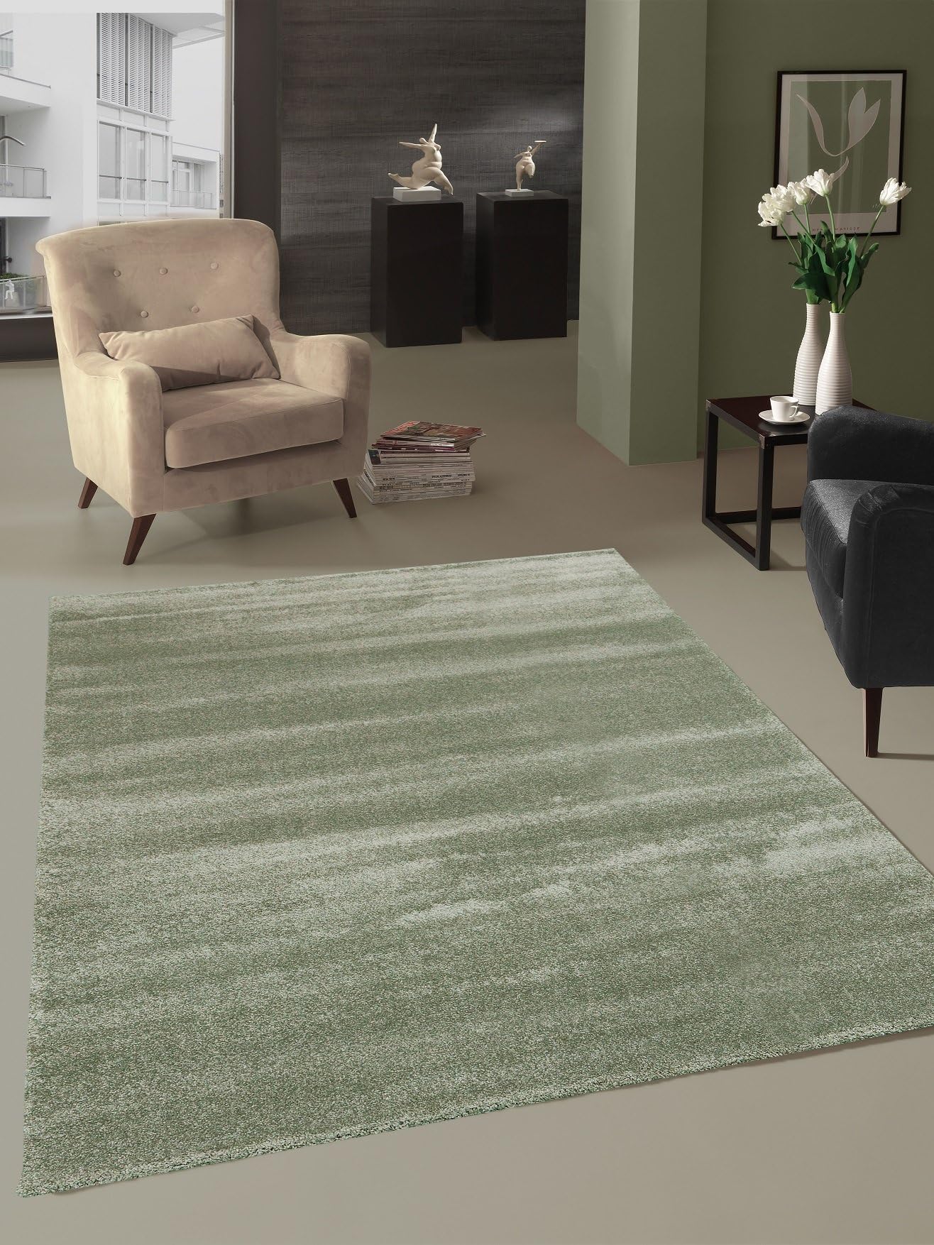 Rug Living Room Carpet Modern Plain Colours – Non-Toxic – Mint, Polypropylene, mint, 160x230 cm