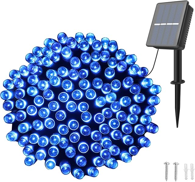 Dalugo Solar Lights Outdoor Garden, 200 LED 22M/72FT 8 Modes Outdoor Solar Lights Waterproof Solar Fairy Lights for Garden Trees Patio Yard Wedding Party Christmas Birthday Garden Decorations(Blue)