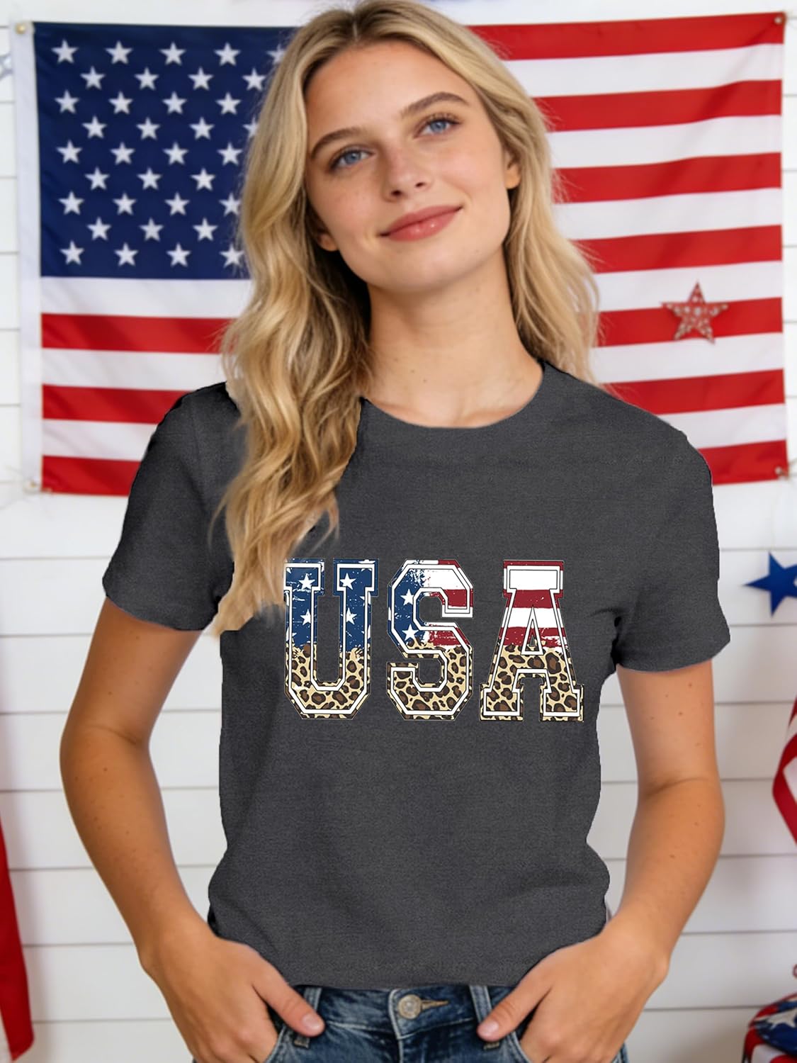 4th of July Shirts for Women USA Flag Patriot T-Shirts American Flag Tee Tops - Image 4