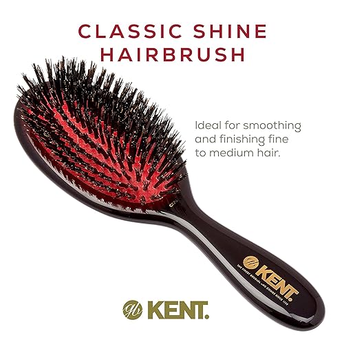 Miniatura 3 de Kent CSFS Classic Shine - Cepillo para alisar con cojín ovalado grande y desenredante de cabello, cepillo de cerdas de jabalí negro natural, cepillo