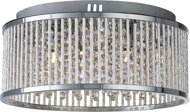 Nielsen Middleton Modern Elegant Chrome & Crystal Flush Chandelier Ceiling 4 Light, Suitable for Dining Rooms, Kitchens & bedrooms, Living Rooms