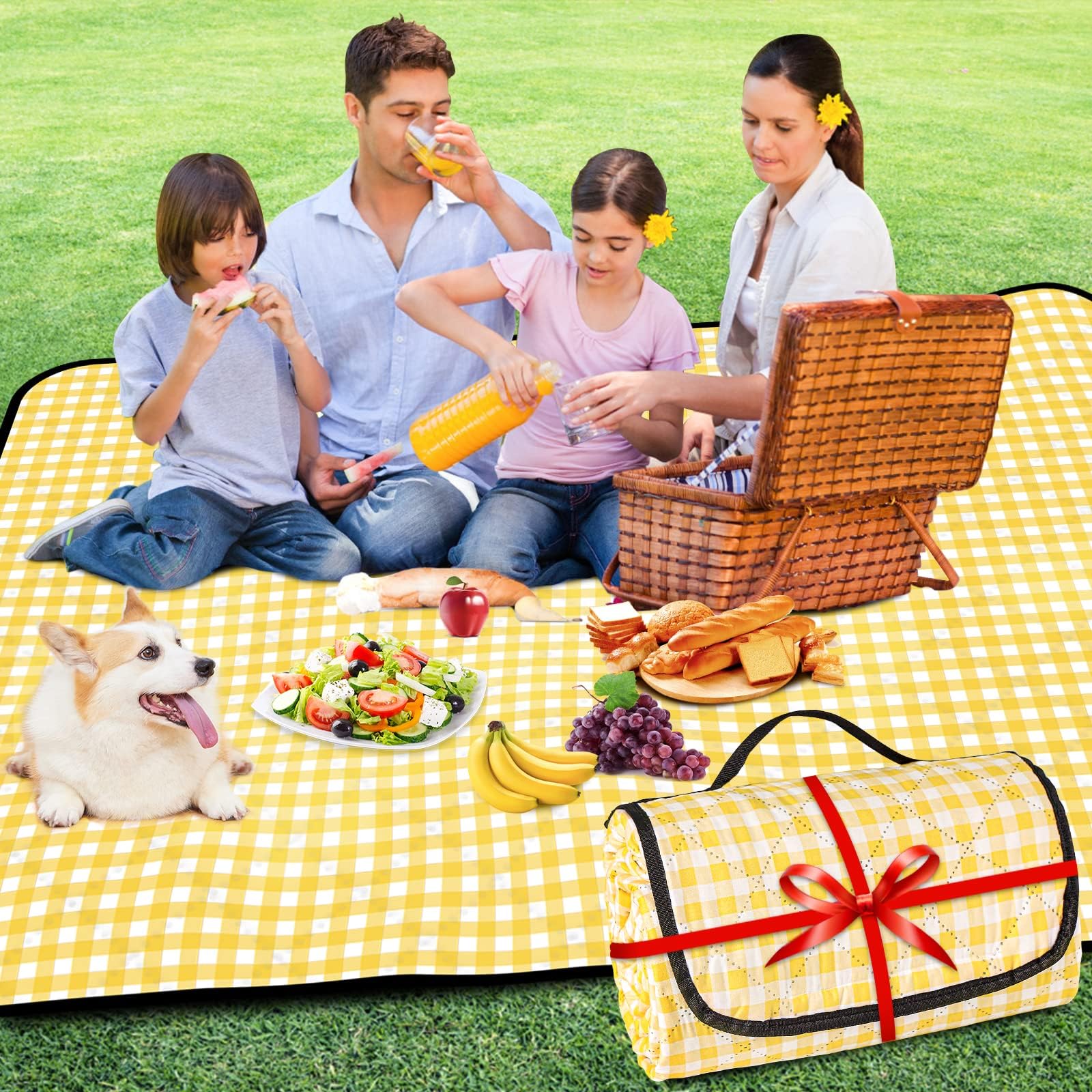 Large Picnic Blankets Waterproof Foldable 80''x60'', 3 Layers Beach Blanket Sandproof, Machine Washable Outdoor Camping Blanket, Family Mat for Picnic, Beach, Park, Yoga, Tent, Baby, Outdoor, Floor