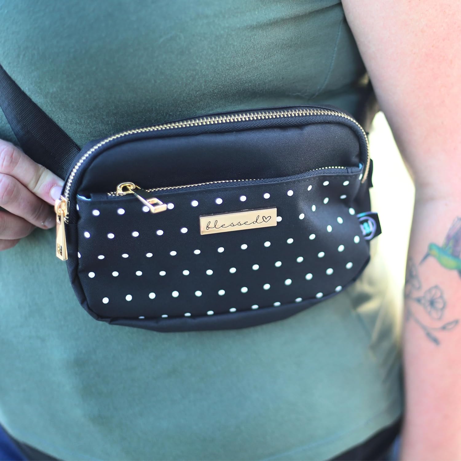 Cute Trendy Crossbody Mini Belt Bag for Blessed Women - Adjustable Strap Small Black Fanny Pack for Workout Running Traveling Hiking