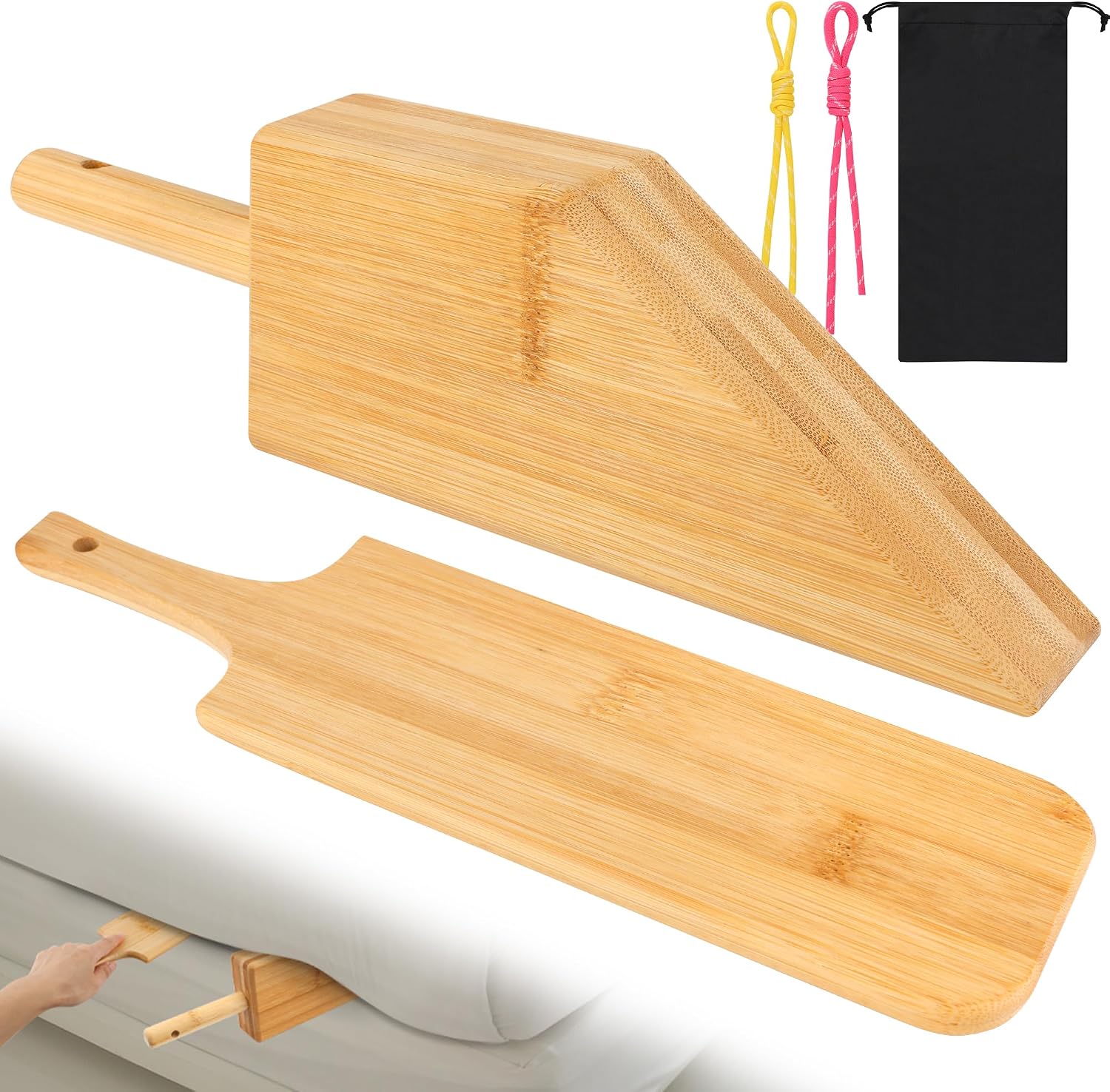 2P Mattress Lifter Wedge and Bed Maker Tool, Bed Sheet Tucking Paddle Mattress Lifter for Changing Sheets, with 2 Ropes/Storage Bag