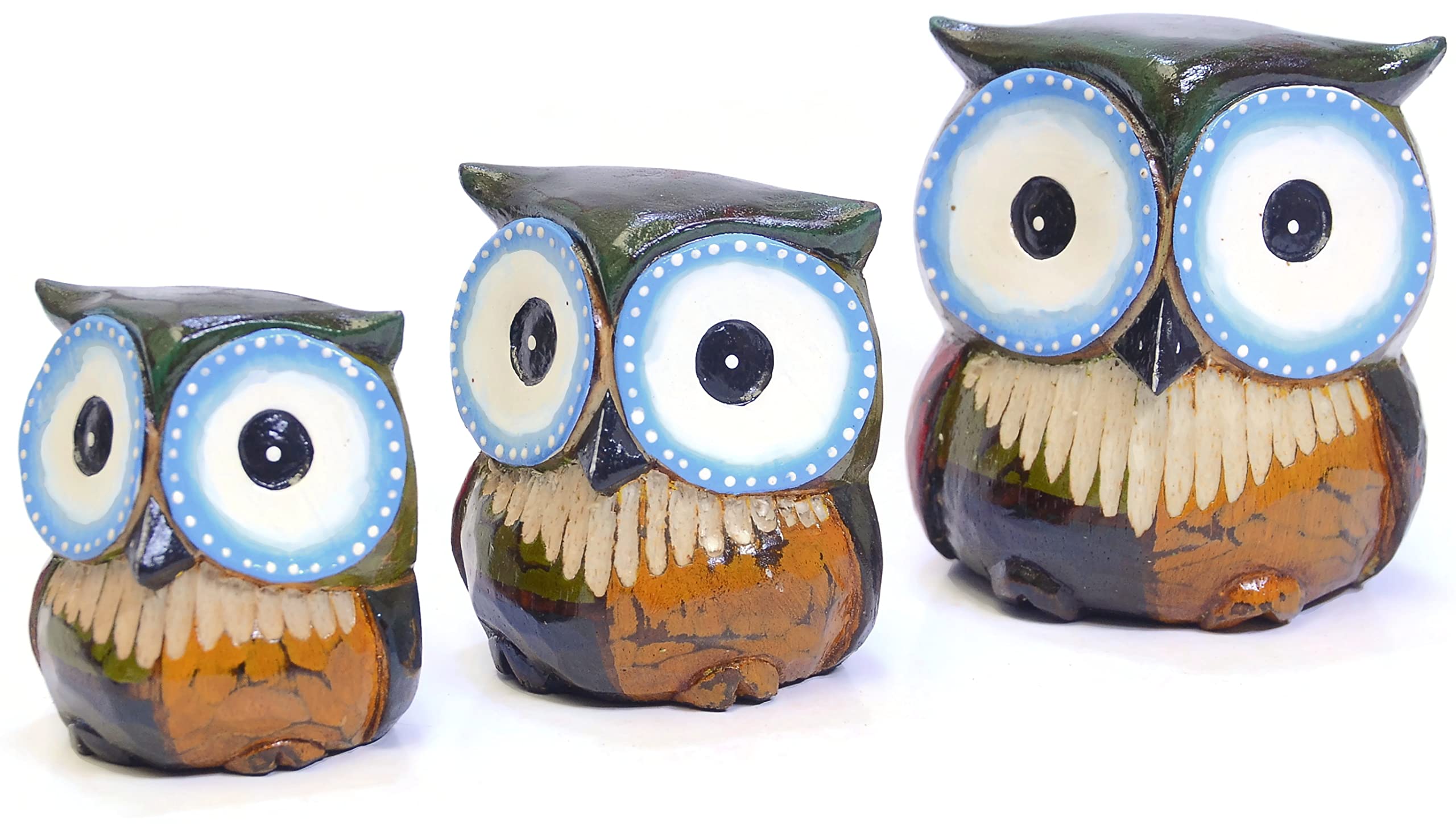 Brave Wings Hand Carved Wooden Owl ~ Family of Three ~ OOAK Ornament Sculpture Figurine Statue Unique Table Decoration Home Decor Gift for Christmas and Birthdays ~ 4289