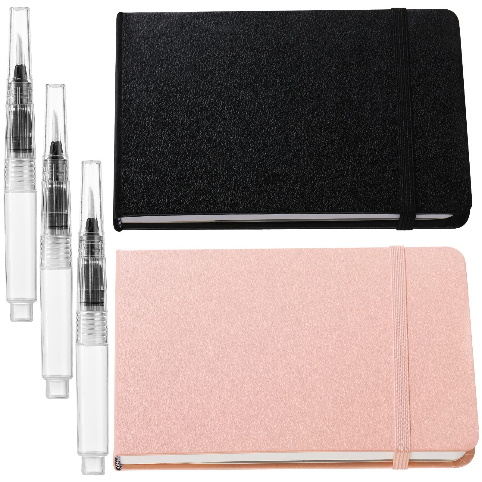 Teling 2 Pcs Watercolor Sketchbook with 3 Brush Pens 5.5" x 3.7", 140lb/300gsm Paper, Sma…