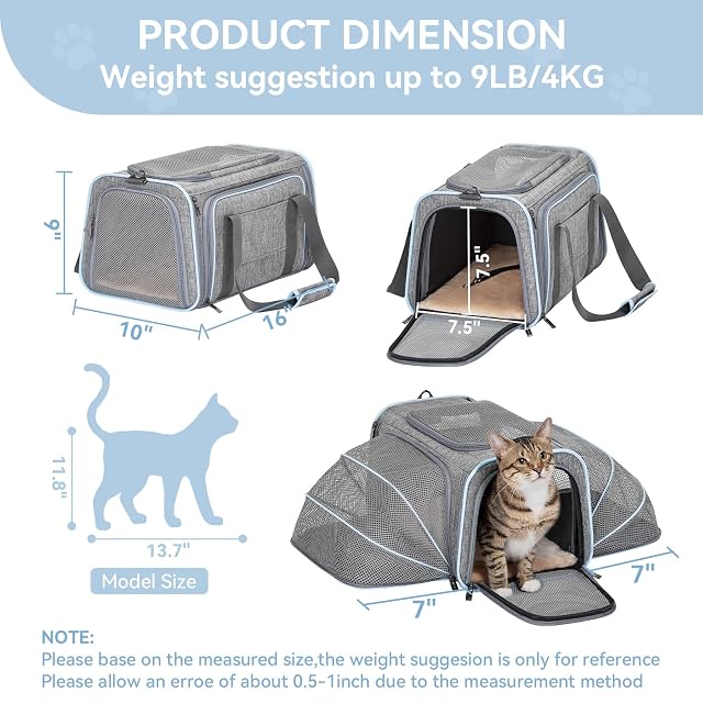 Foto 4 de 8 de Transportador de mascotas expandible Petsfit para gatos pequeños, transportador de perros