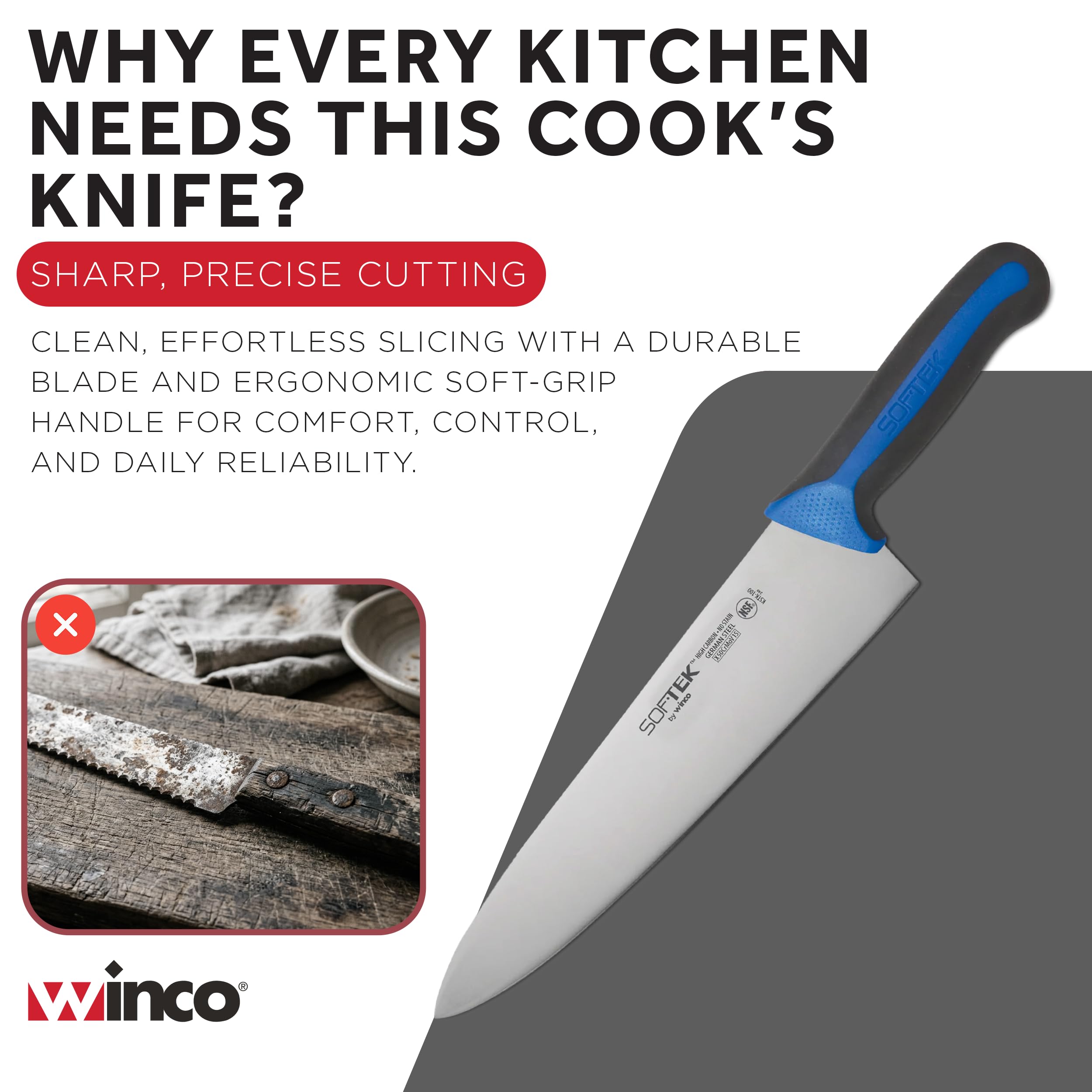 Winco 10" Blue Chef's X50 Cr MoV15 German steel Knife, Soft Grip Handle — Amazon image 7