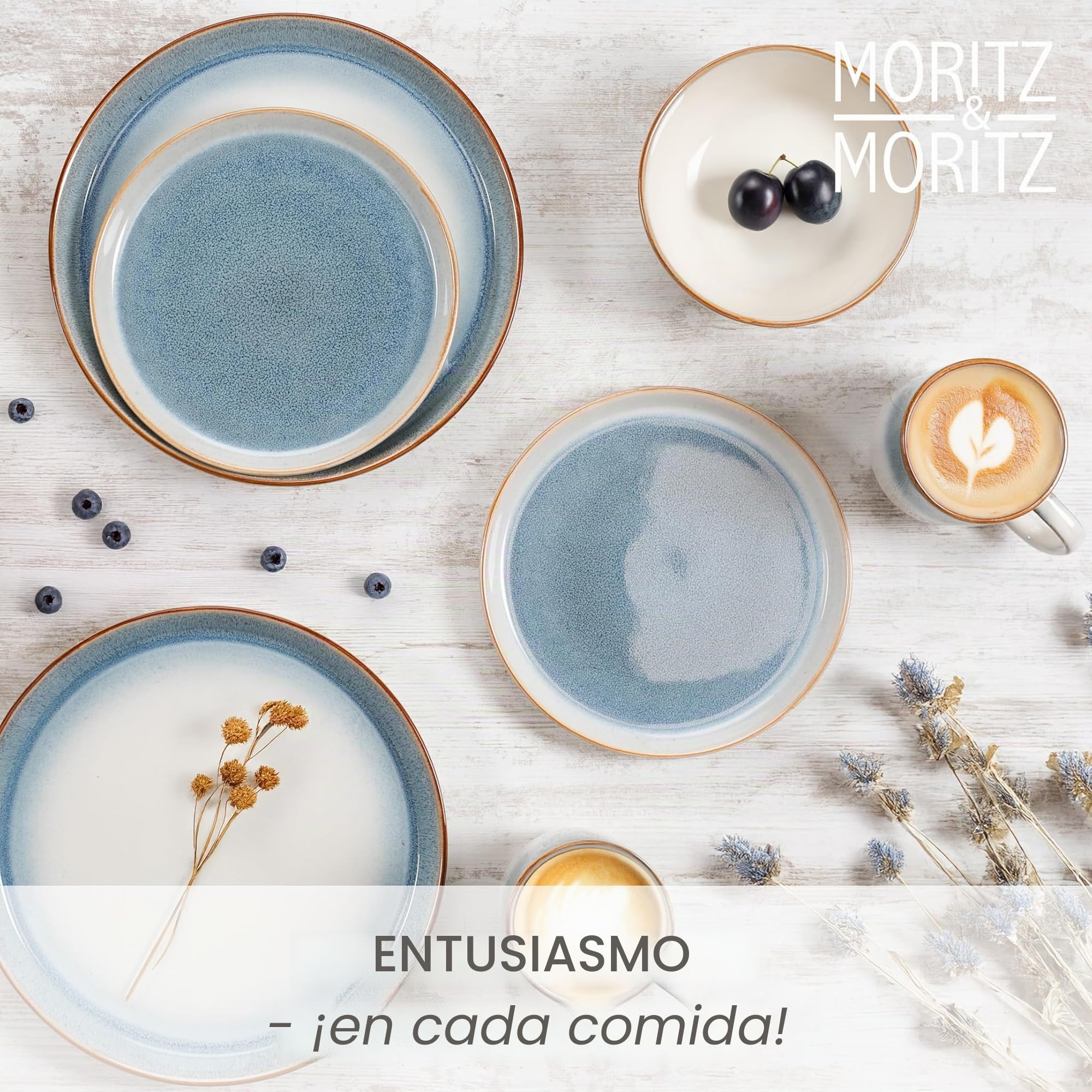 Moritz & Moritz Tarento - Juego de vajilla para 6 personas (24 piezas), color azul