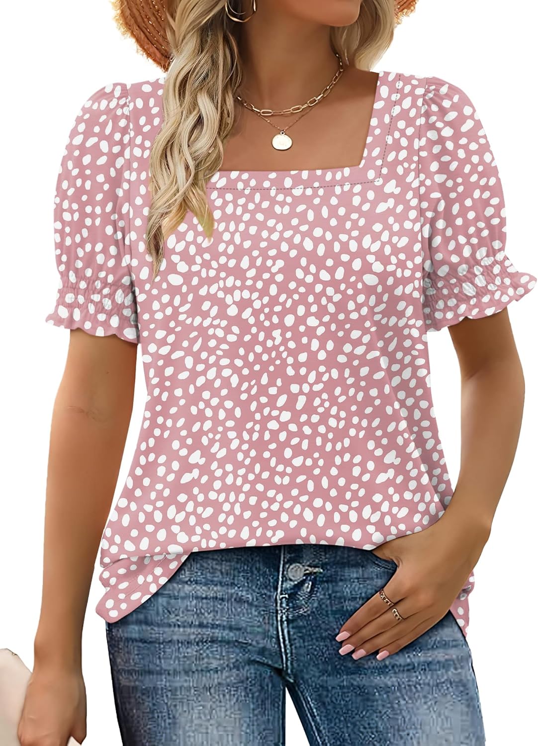 WEESO Womens Summer Tops 2025 Trendy Square Neck Blouses Short Puff Sleeve Shirts