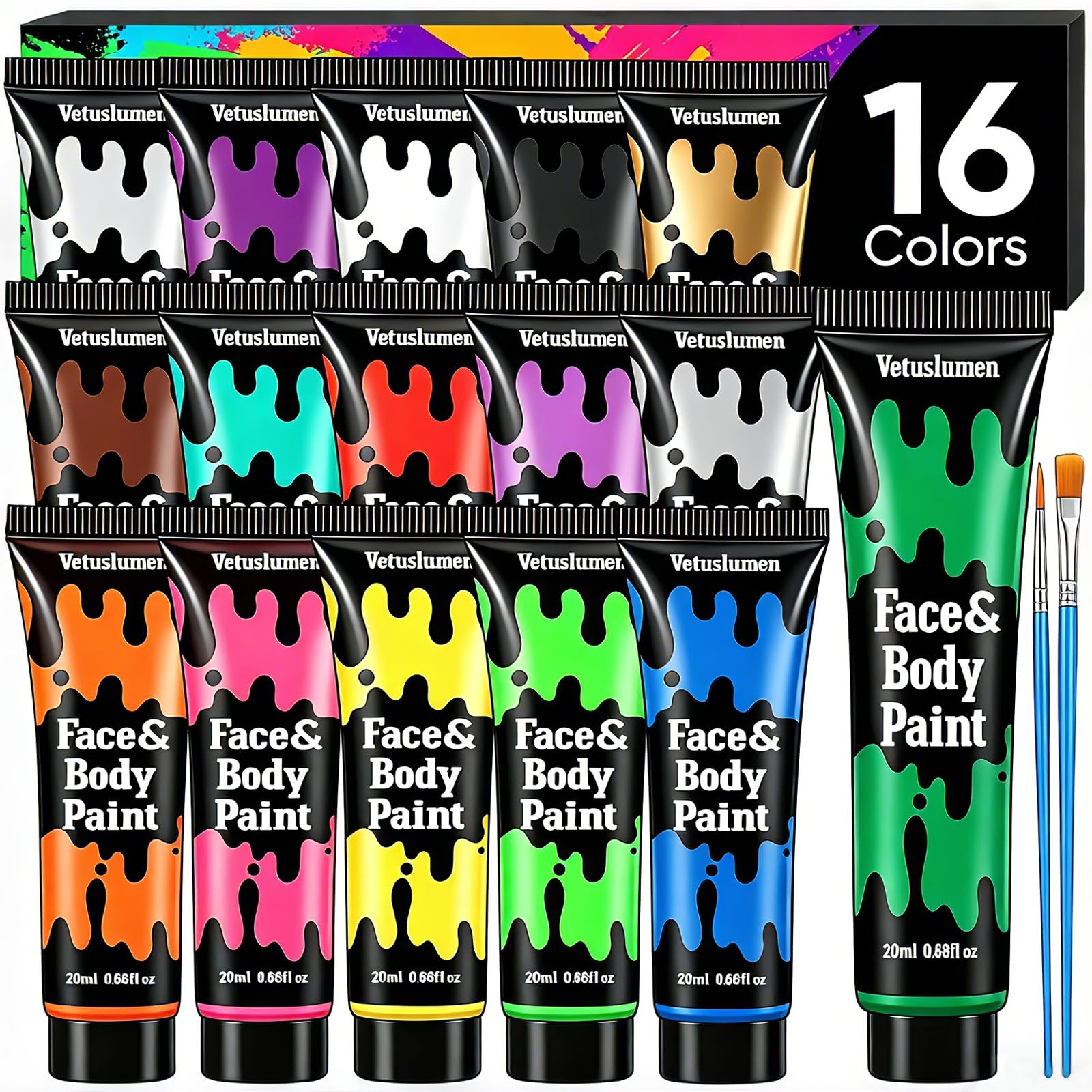 Photo 1 of 16 Colors Face Body Paint, 4th of July Face Painting Set For Adults, Water Based Washable Cream Makeup, Non-Toxic Safe Makeup for Stage Cosplay Sports Halloween Festivals Party Supplies (20ml Each)
