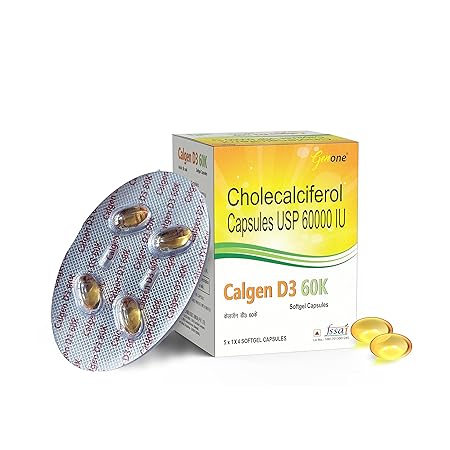 GenOne Calgen D3 Vitamin D3 Capsule for boosting immunity, Healthy bones and Strong muscles (20 Caps)