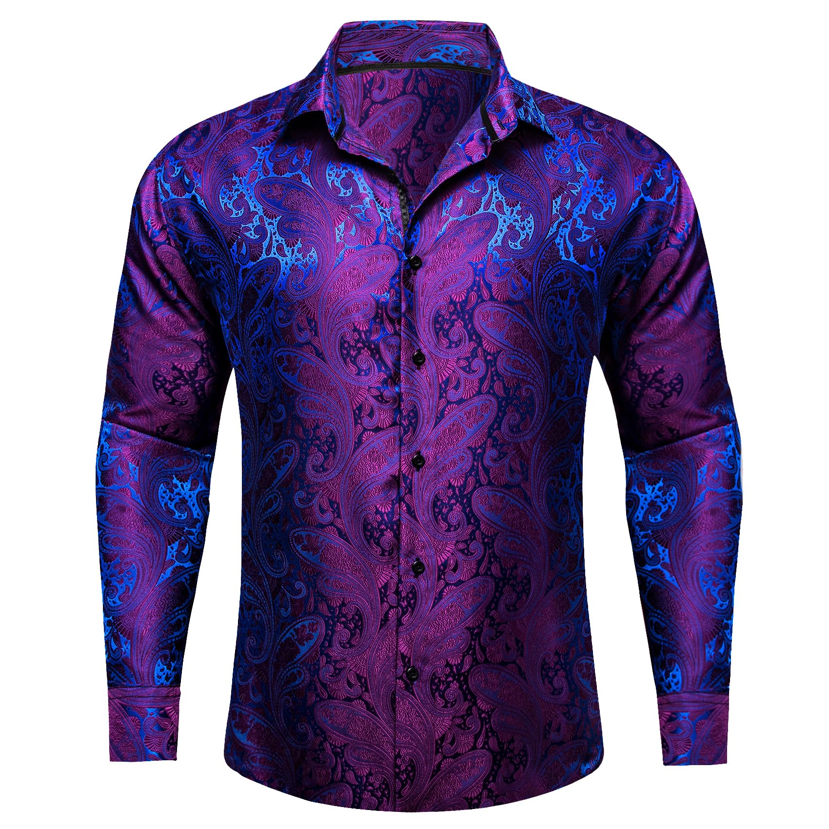 Barry.Wang - Camisa de vestir de manga larga de cachemira con diseño de flores para hombre