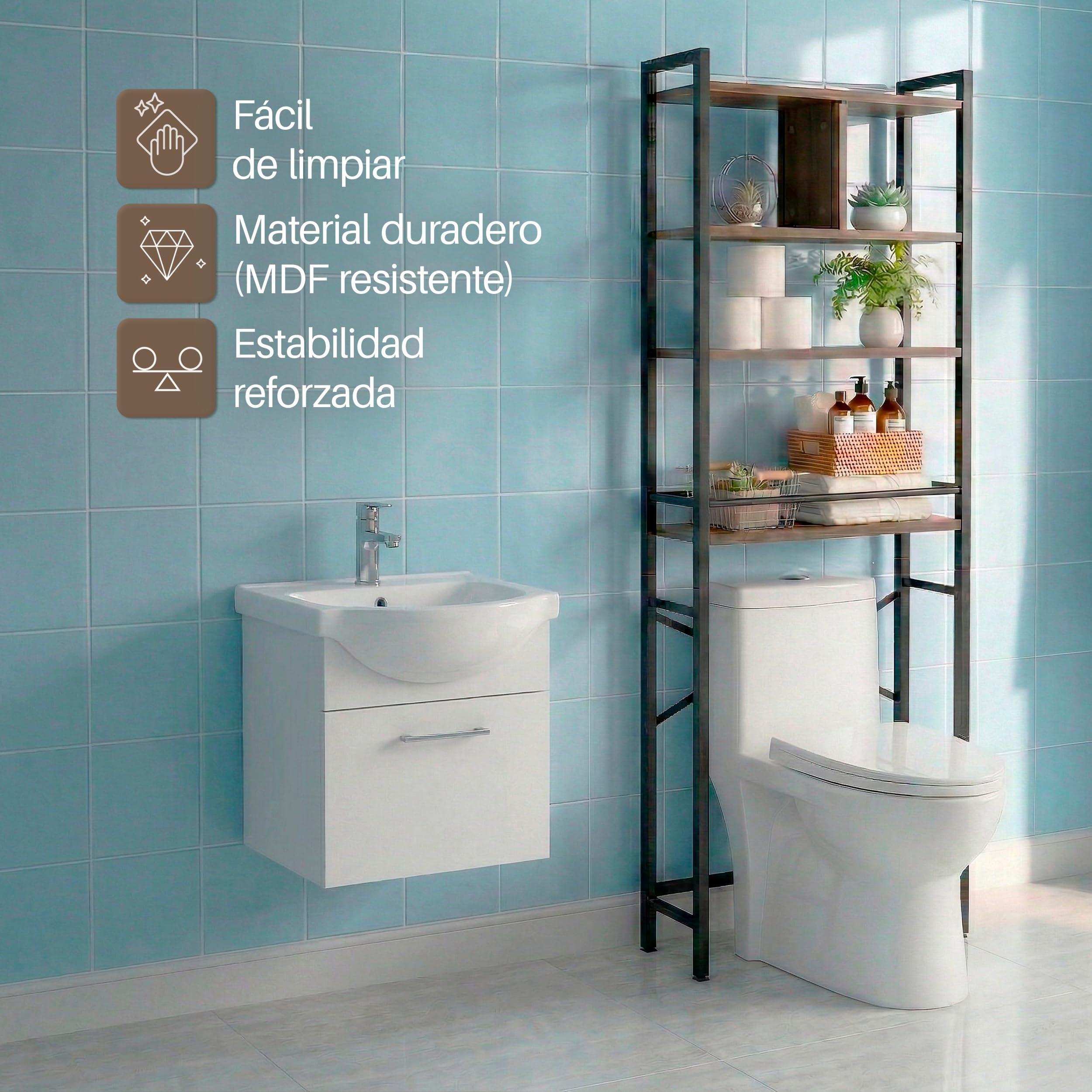 Estantería Baño sobre Inodoro MDF 170 cm con 4 Niveles Organizador Ahorro Espacio