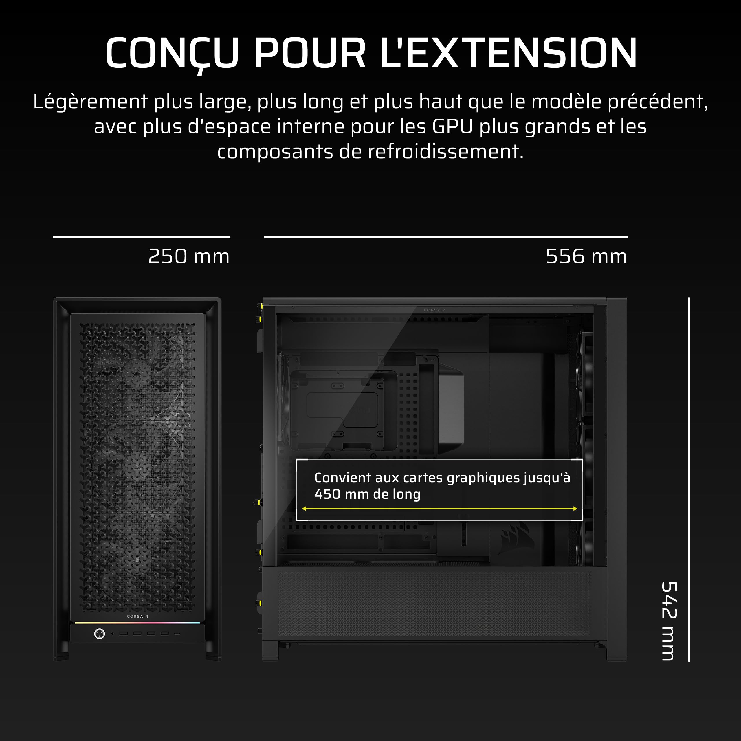 CORSAIR Frame 5000D RS Boîtier Modulaire Mid-Tower à Haut Débit d'air – 4X Ventilateurs RS Pré-Installés, Système de Support pour Ventilateur InfiniRail – Noir