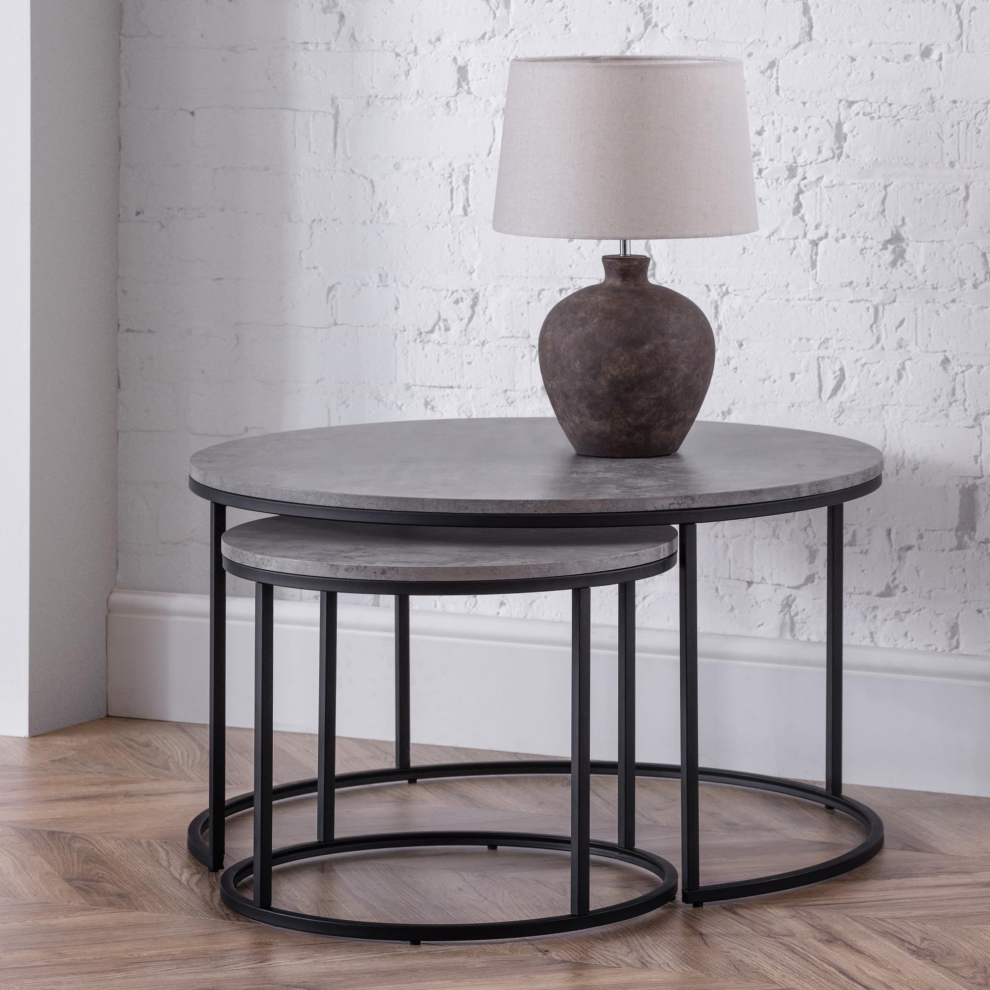 Julian Bowen Staten Round Nesting Coffee Table, Concrete Effect
