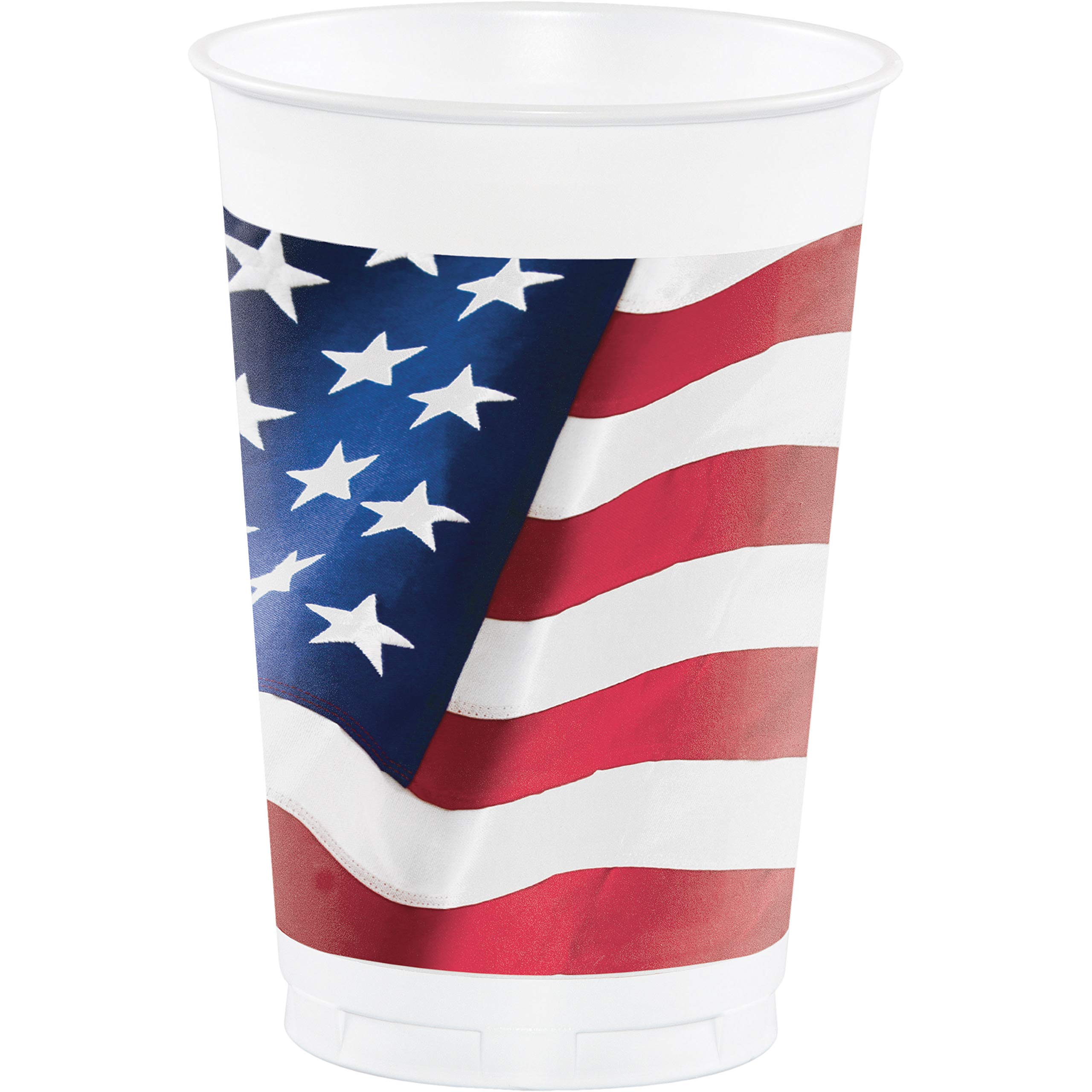 Creative Converting Patriotic Flag Plastic Cups, 16 oz, Red,White and Blue