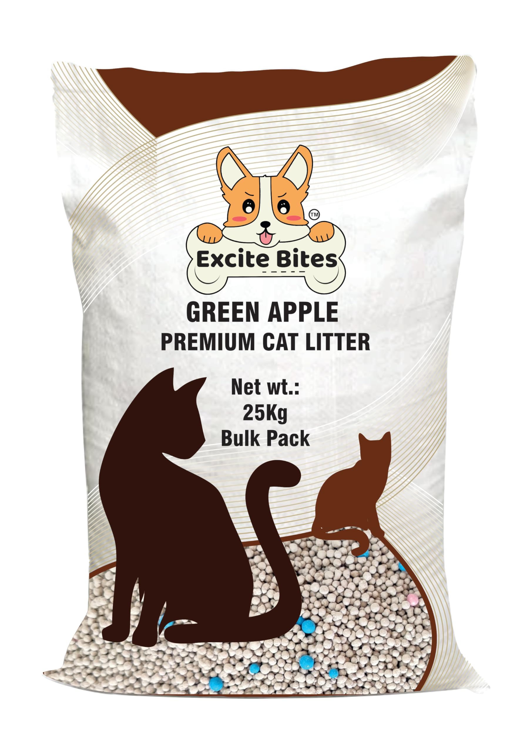 Ball Shape Bentonite Cat Litter 10 kg Offer Bulk Pack - Green Apple Scented, Hard Clumping, Low Tracking, Odour Lock, White Pellet Bentonite Kitty Sand
