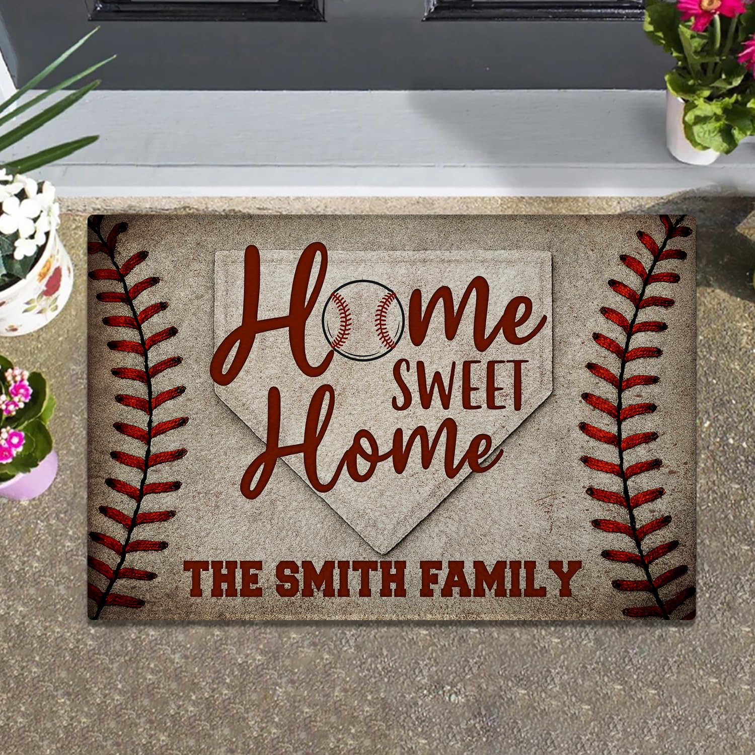 Personalized Baseball Doormat with Custom Family Name – Home Plate Non-Slip Welcome Mat for Outdoor Indoor Entry – Baseball Rug Front Door Gift for Sports Fan, Housewarming Decor for Teams or Players