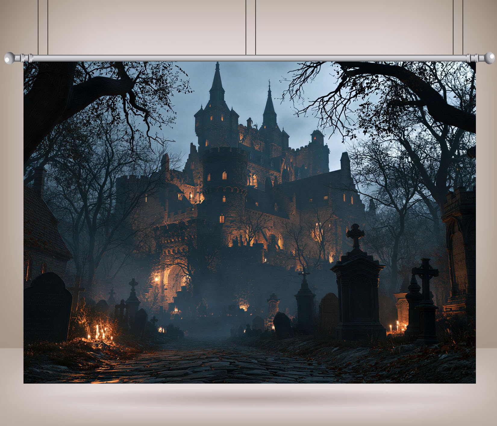 17x10FT (5.2x3m) Castello Infestato Illuminato Sfondo Fotografico