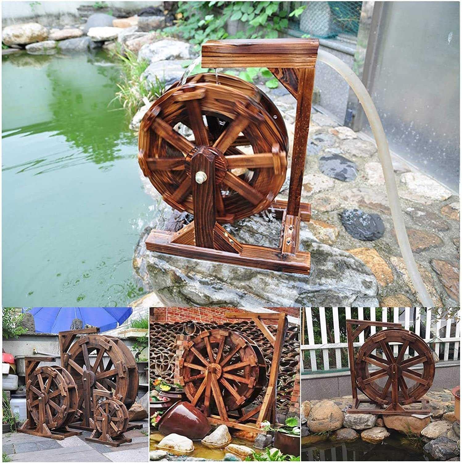 Fontana a ruota d'acqua in legno per giardino, patio, cortile, ornamento decorativo rustico per esterni a cascata