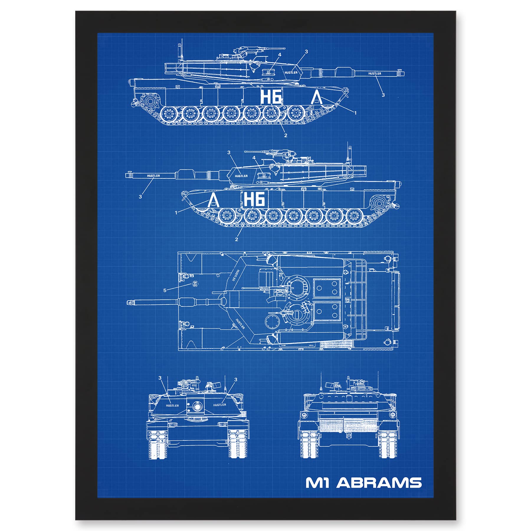 Artery8 M1 Abrams American Main Battle Tank Blueprint Plan Artwork Framed Wall Art Print A4
