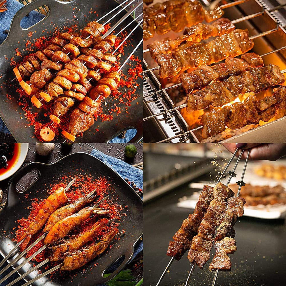 Professione Spiedini per barbecue Spiedini in metallo in acciaio inox Spiedini di kebab Spiedini in metallo per barbecue Spiedino in metallo riutilizzabile Spiedini di kebab Spiedini piatti larghi e