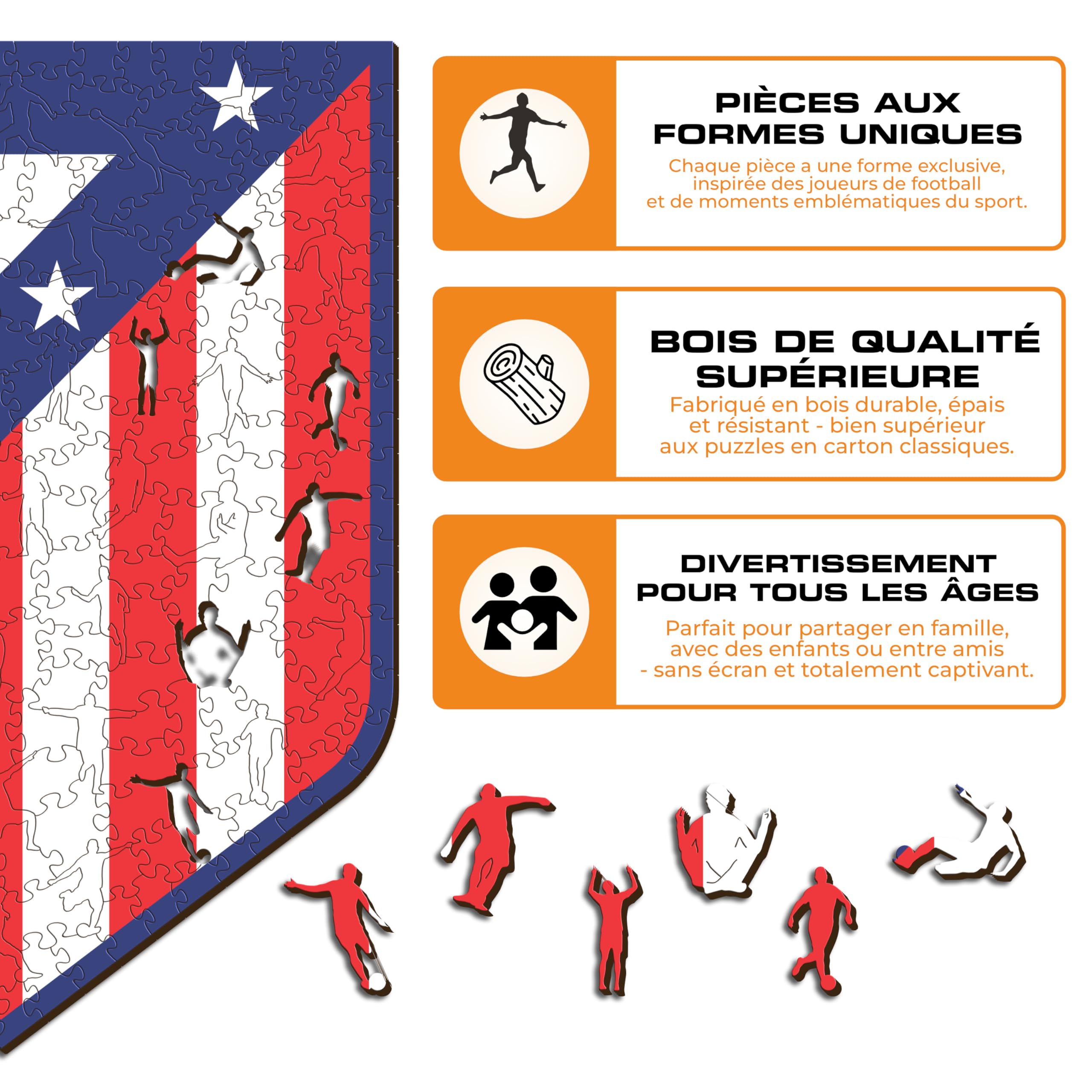 Iconic Puzzles- Atletico Madrid Logo, Puzzle en Bois 100% éco-Durable avec licience Officielle, Cadeau pour Adultes et Enfants Taille S, 150 pièces