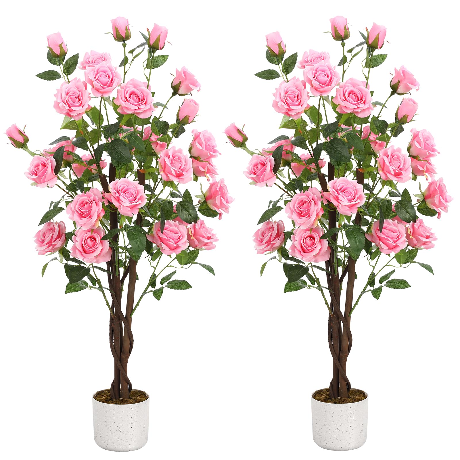 GarveeHome 2 Stück Künstliche Pflanzen Rosenbaum, Deko Künstlich Rosenpflanzen Mit UV-Schutz Im Topf, Kunstpflanze Rose Kunstbaum Für Hochzeitstisch, Wohnzimmer, Büro