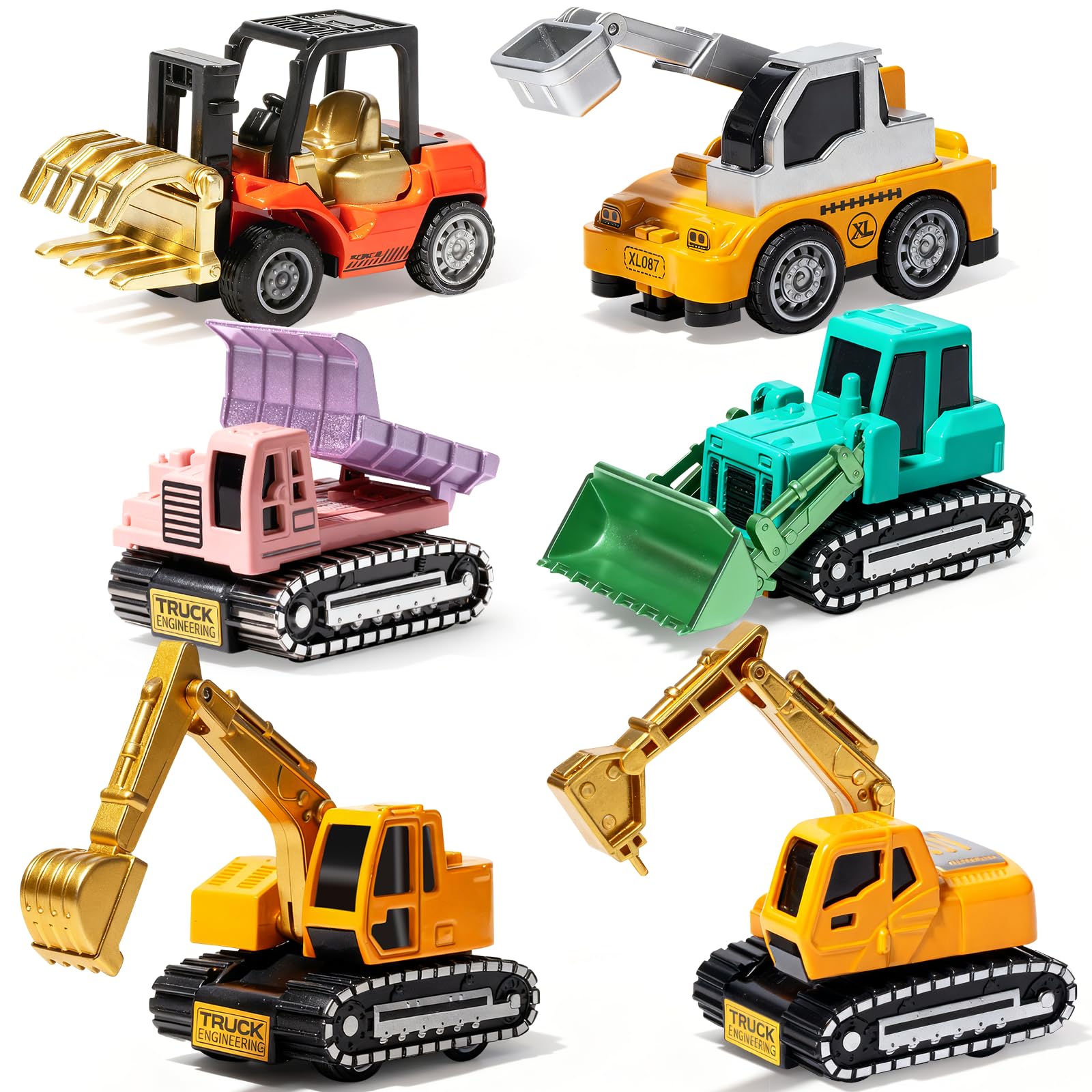Oriate Diecast Construction Trucks for Kids,6PCS Toys Construction Vehicles