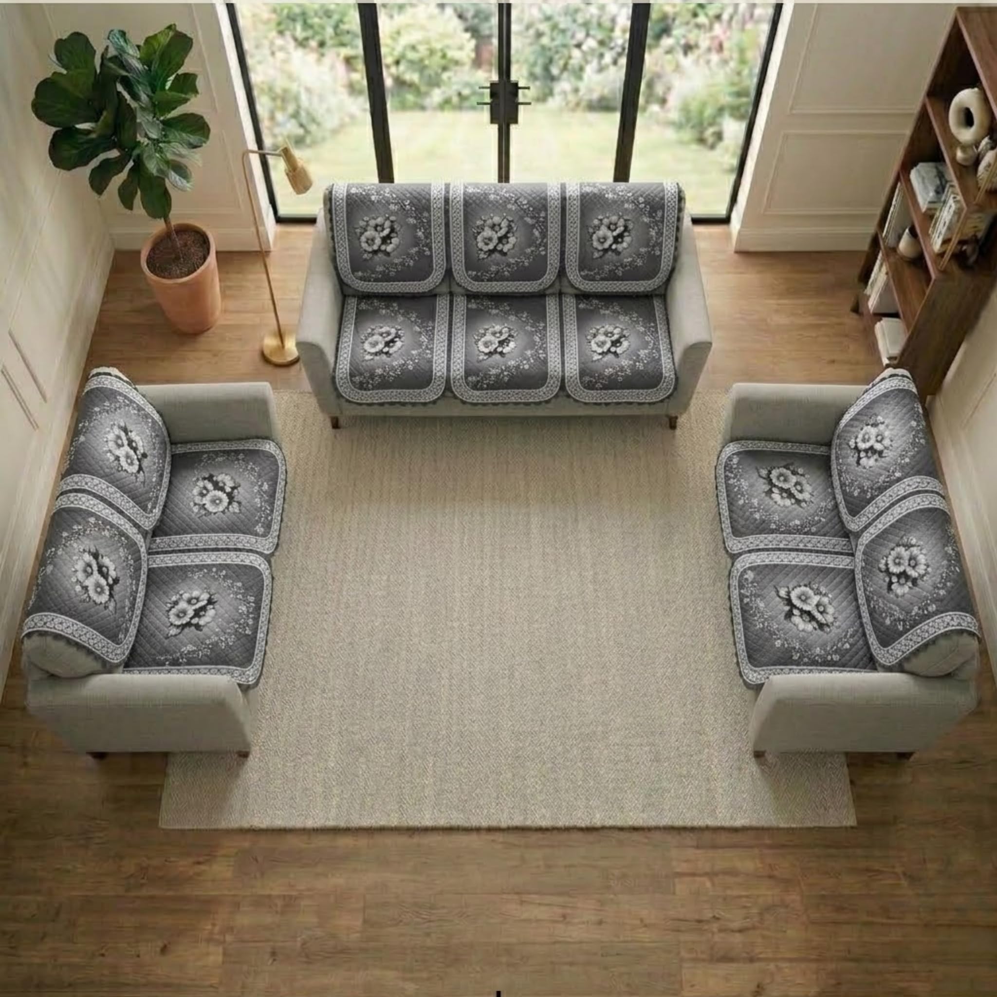 Luxury Velvet Sofa Cover Set for 7 Seater Sofa 3+2+2 Pack of 14 Soft Furniture Protector Anti Slip Washable Sofa Cover for Home Living Room Decor (Grey_Amore)-image-41