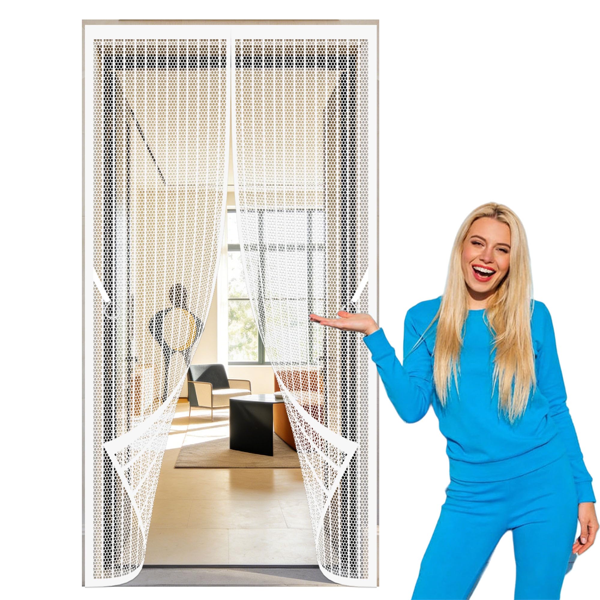 Rideau de porte magnétique 214 x 235 cm blanc anti insectes installation sans perçage
