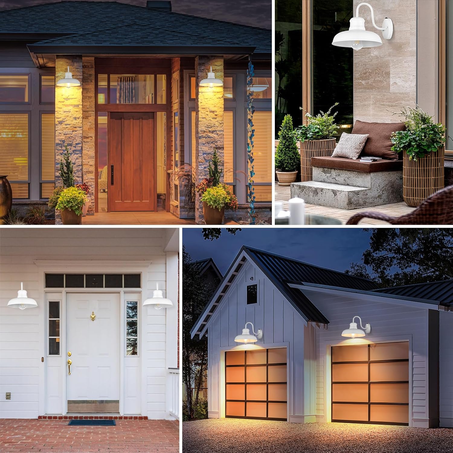 TOBUSA 2-Pack Dusk to Dawn Outdoor Wall Lights, Waterproof Farmhouse Gooseneck Barn Lights, 11.5'' White Outside Wall Sconces for House, Porch, Garage