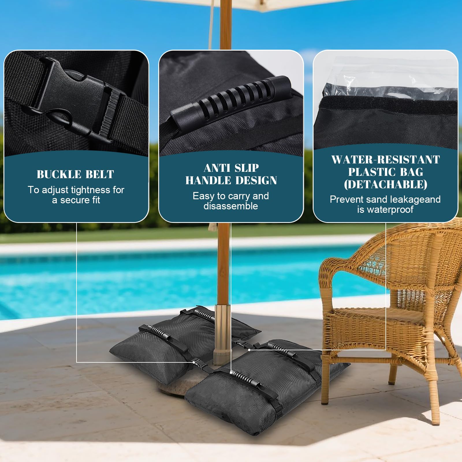 Sandsack-Gewicht für Schirmständer, 2 x 20,4 kg, für den Außenbereich, befüllbare Gewichte, Sandsäcke für freischwingende, versetzte Terrassenschirmständer, Deck, Pool (ohne Sand)