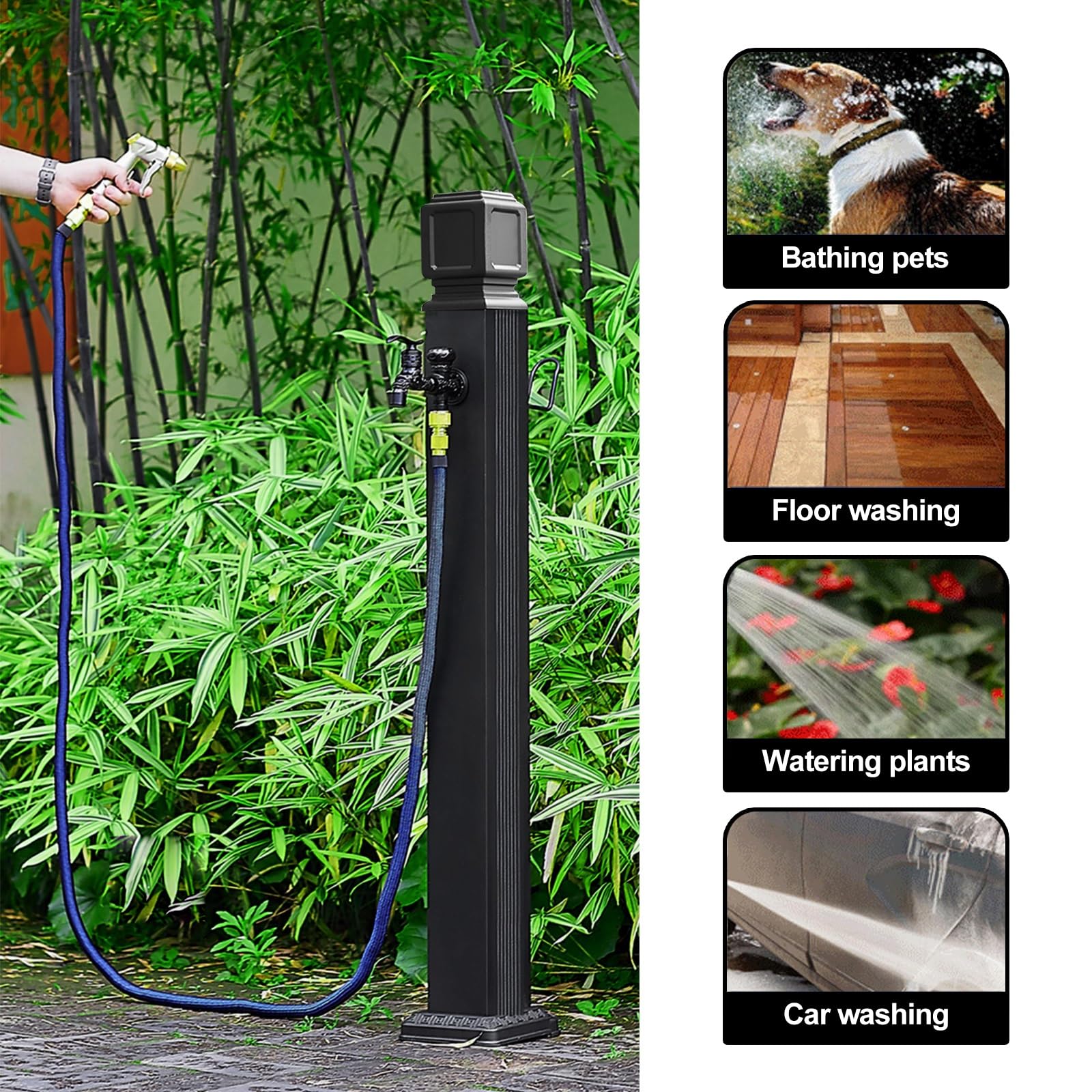 Colonna d'acqua da Giardino Indipendente, Fontana da Giardino Esterno, Colonna Acqua Giardino con Pistola a Spruzzo per Tubo Flessibile da 7,5 m e Gancio(74cm/29in)