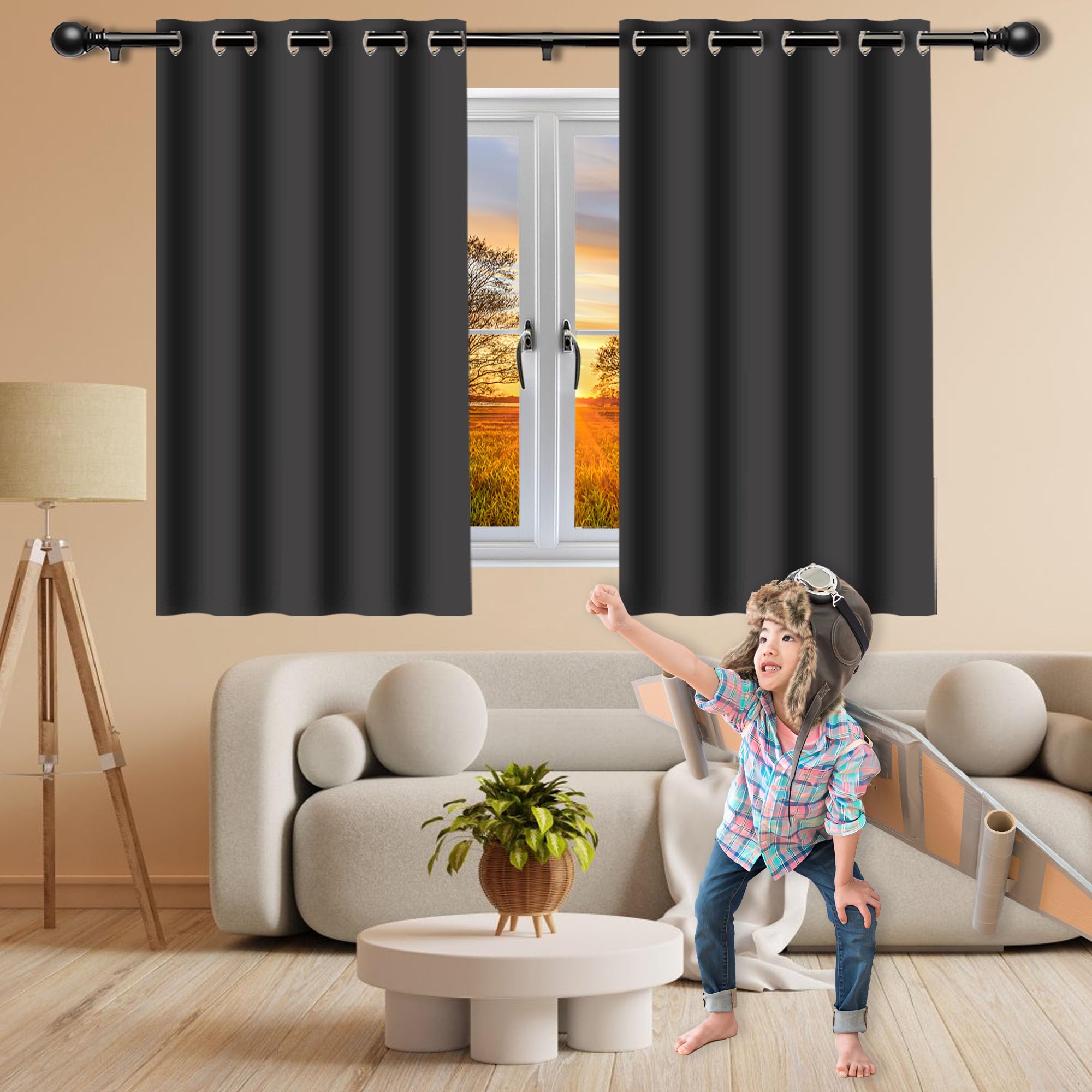ZYANBIN Blackout Curtains for Bedroom 540 x 230 cm Super Soft Thermal Blackout Eyelet Dim Out Eyelet Curtains for Bedroom Living Room, Dark Grey