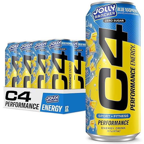 Cellucor Bebida energética C4 Performance  JOLLY RANCHER Frambuesa azul  Energía carbonatada sin azúcar para preentrenamiento  200 mg de cafeína con